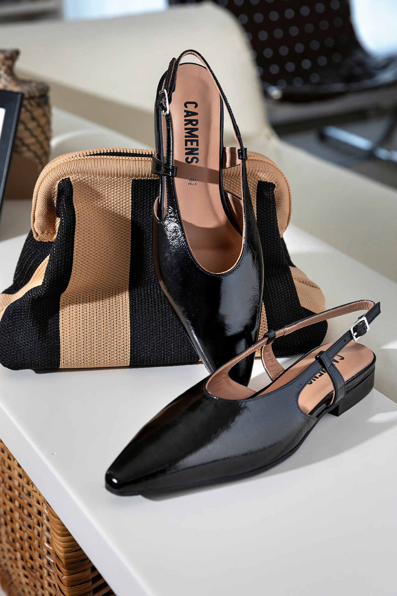 Carmens jane plain flat shoes in nero black. Front view