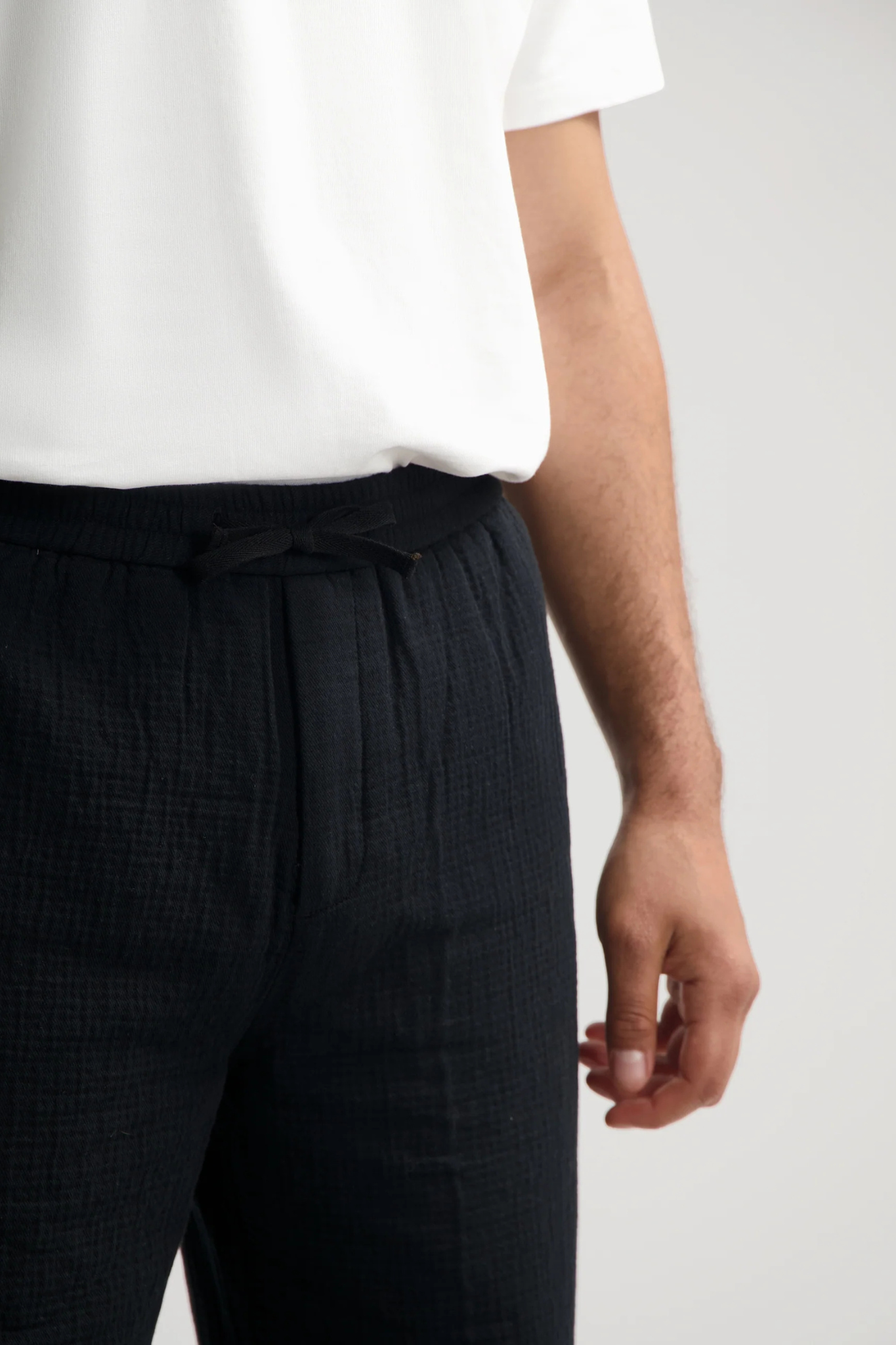 BRANDO SEERSUCKER SLUB WAVE PANTS - BLACK