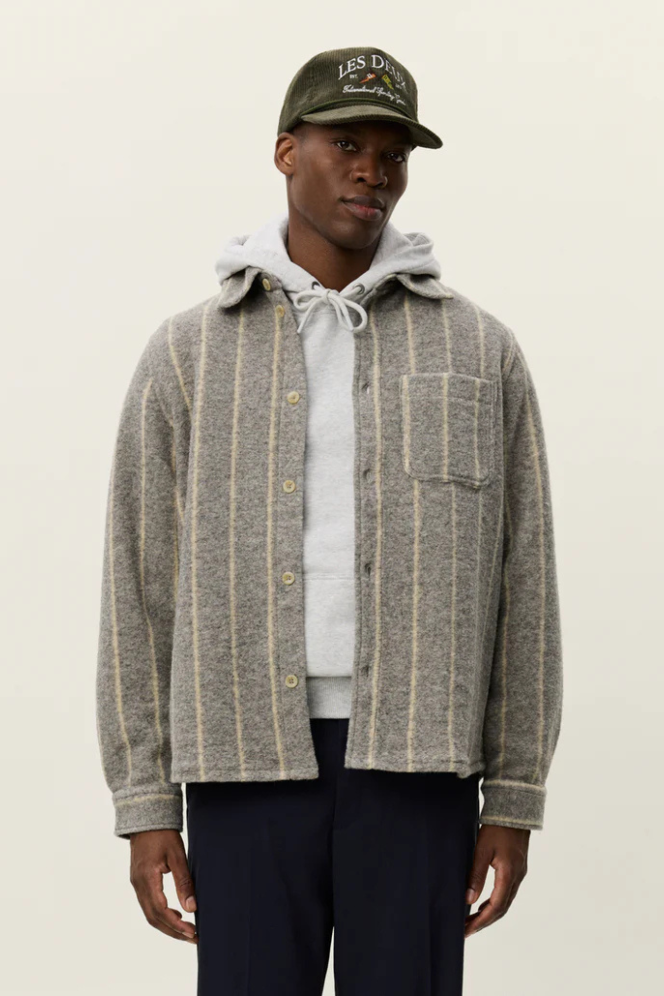 LENNON WOOL PINSTRIPE OVERSHIRT - GREY MELANGE