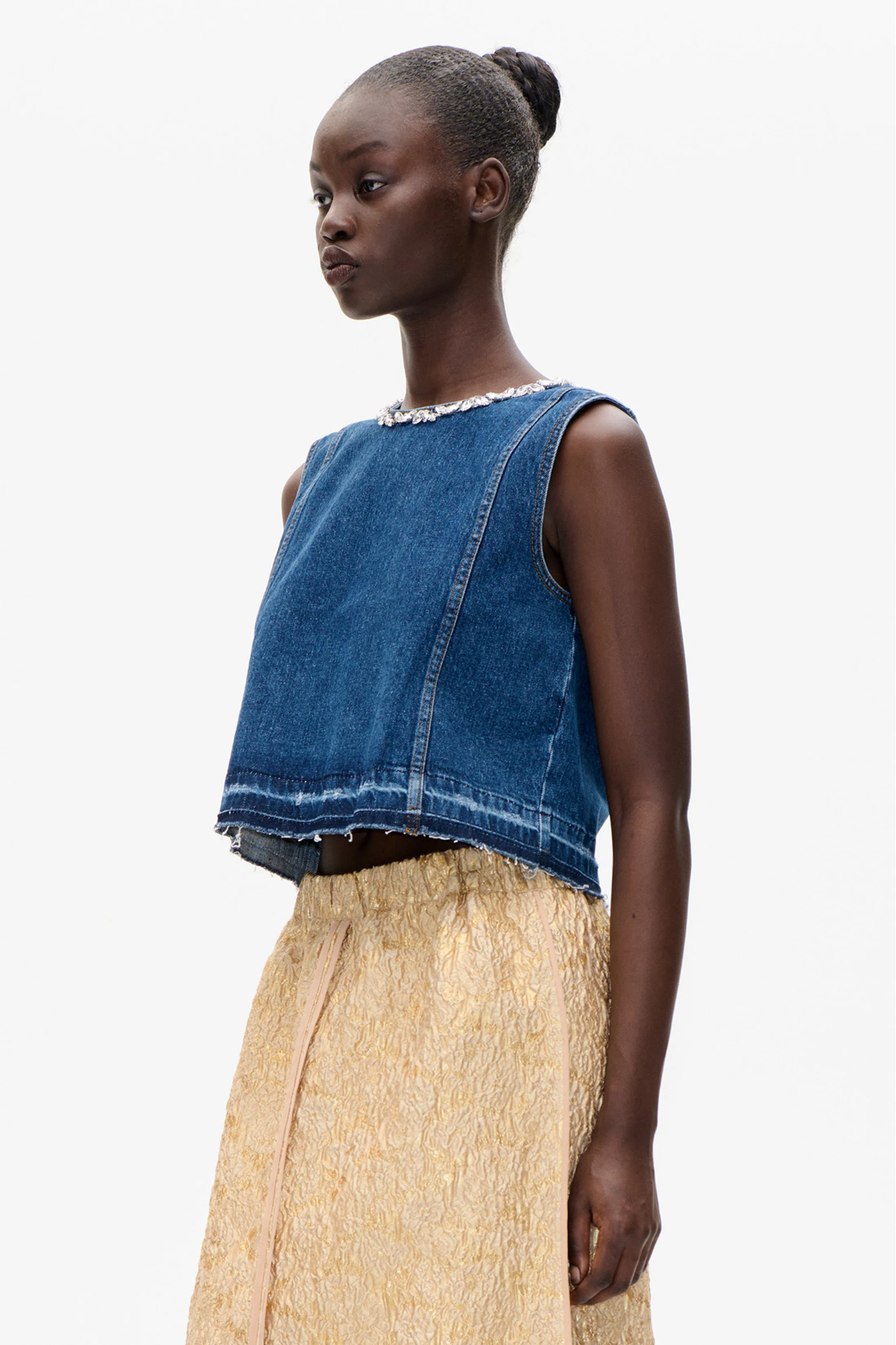 Dark Denim Sleeveless Blouse JOHN Sleeveless Dark Blue Denim