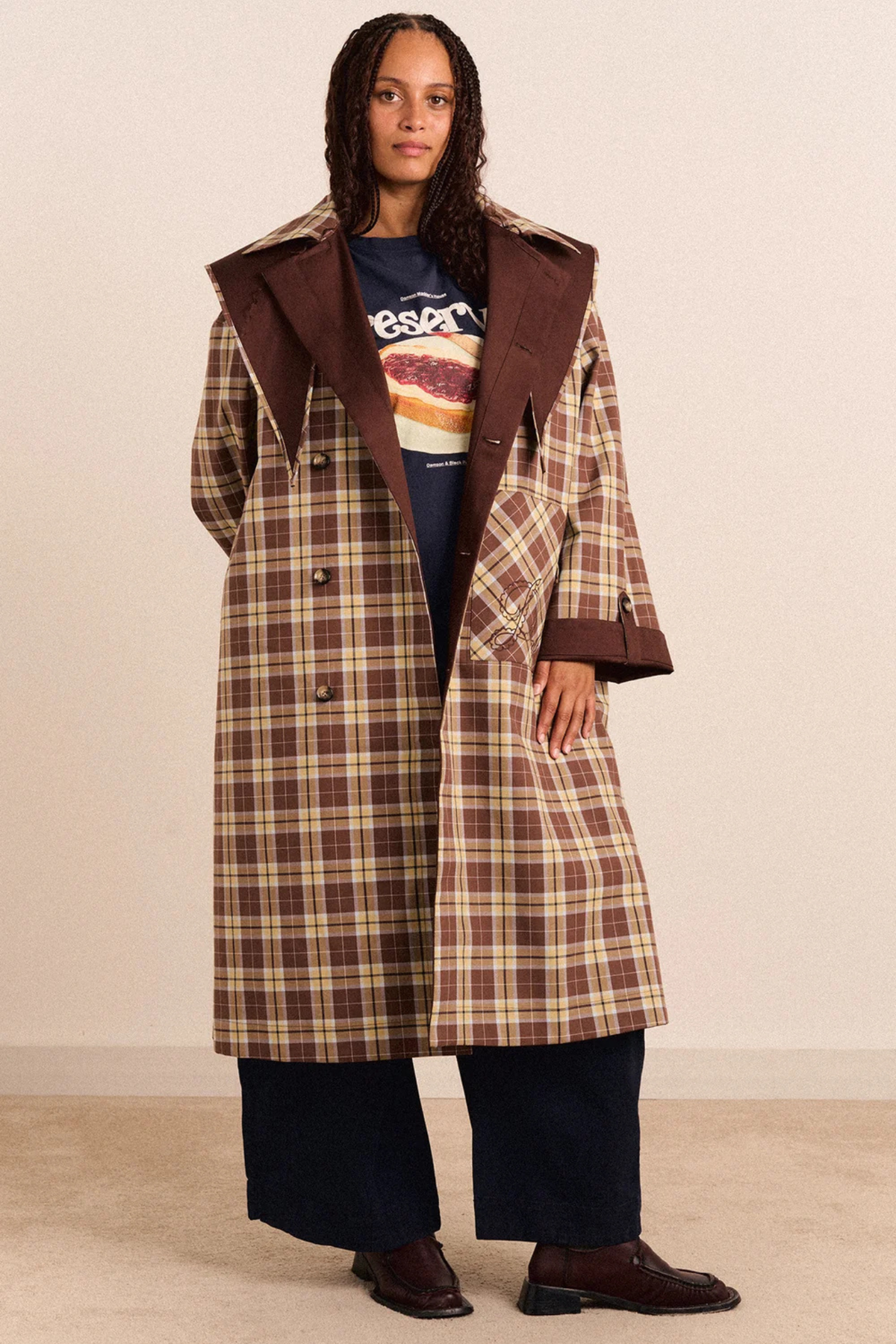 OMKEERBARE LONGLINE JERRY TRENCH JAS - CHOCOLADE