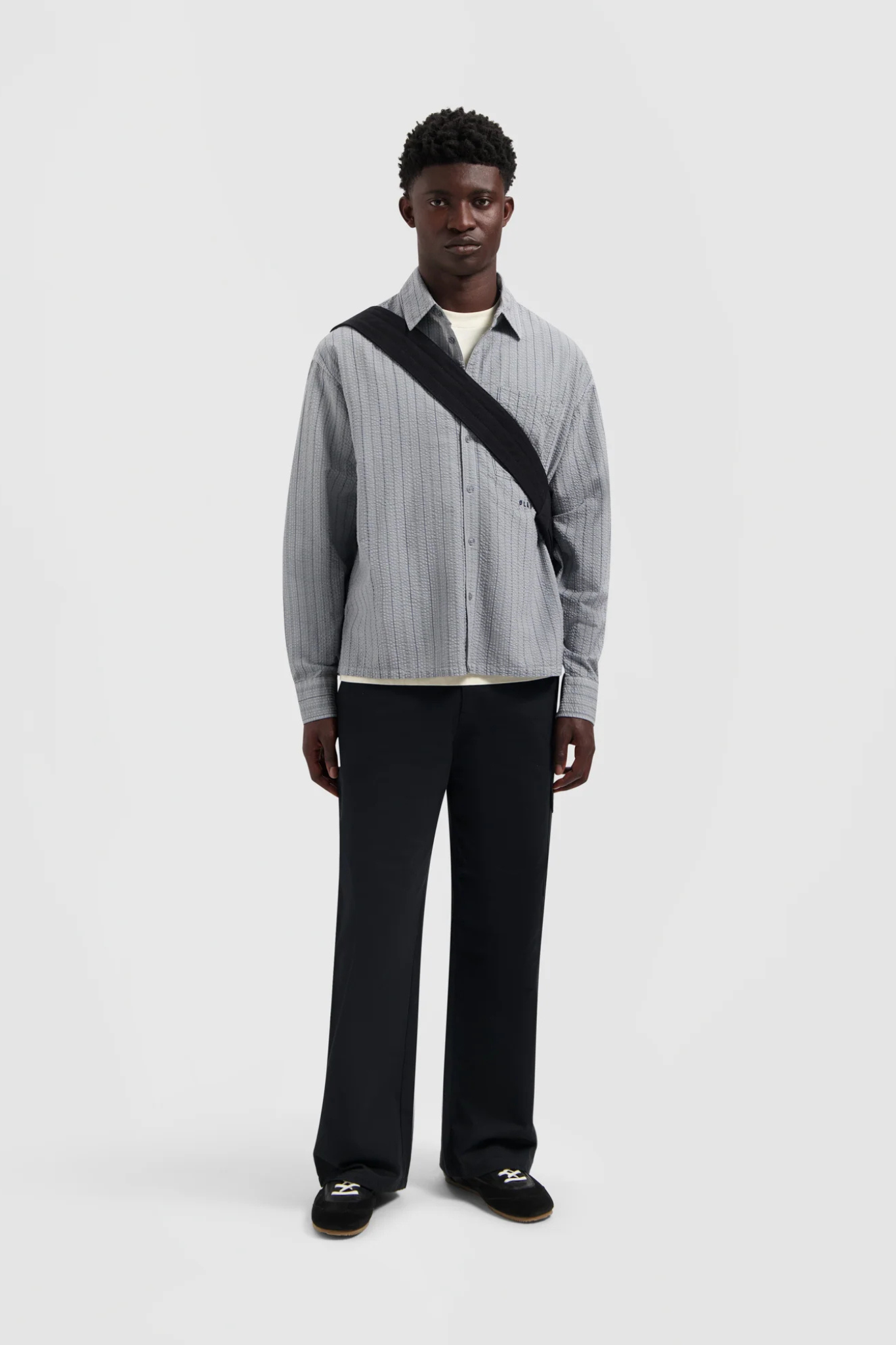 STRIPED BOXY SHIRT - NAVY