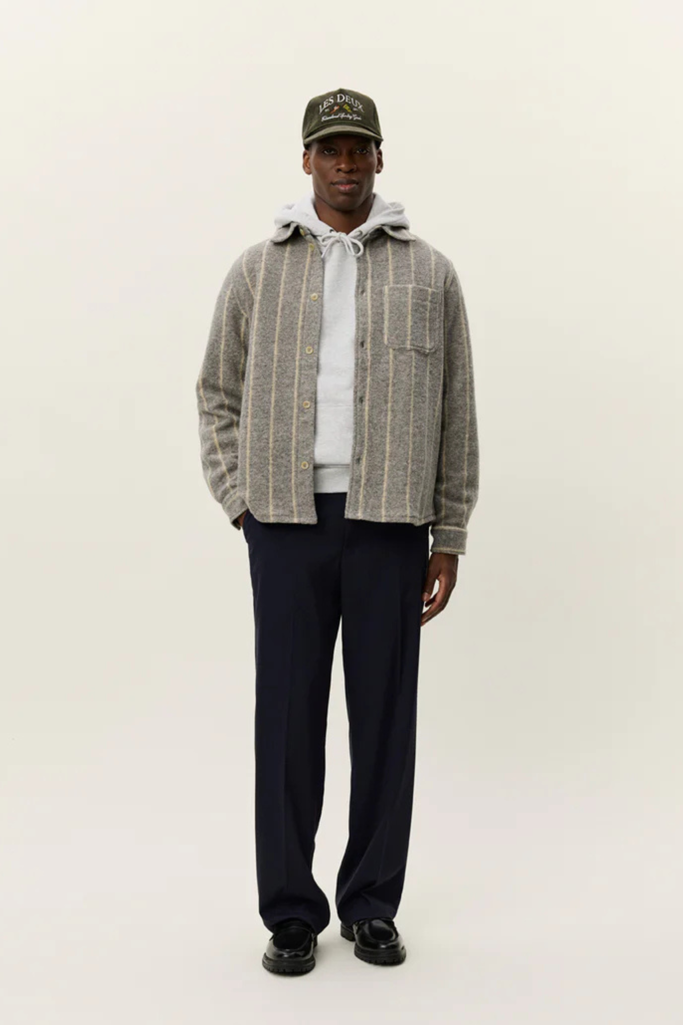 LENNON WOOL PINSTRIPE OVERSHIRT - GREY MELANGE