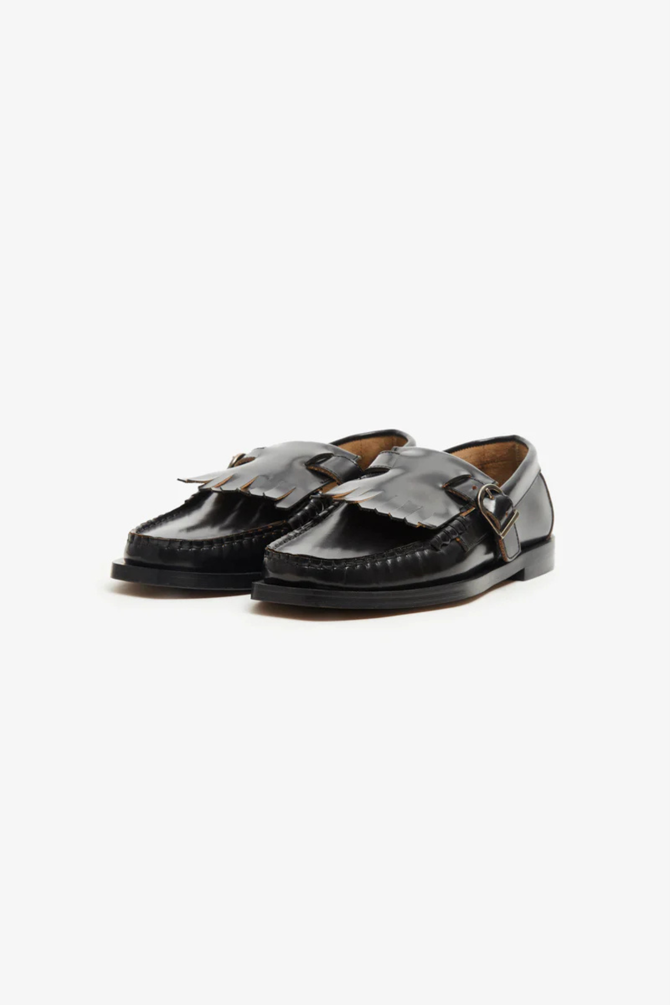 POMPEII BRAND VEGA T-BAR LEATHER SHOES - BLACK. Front view