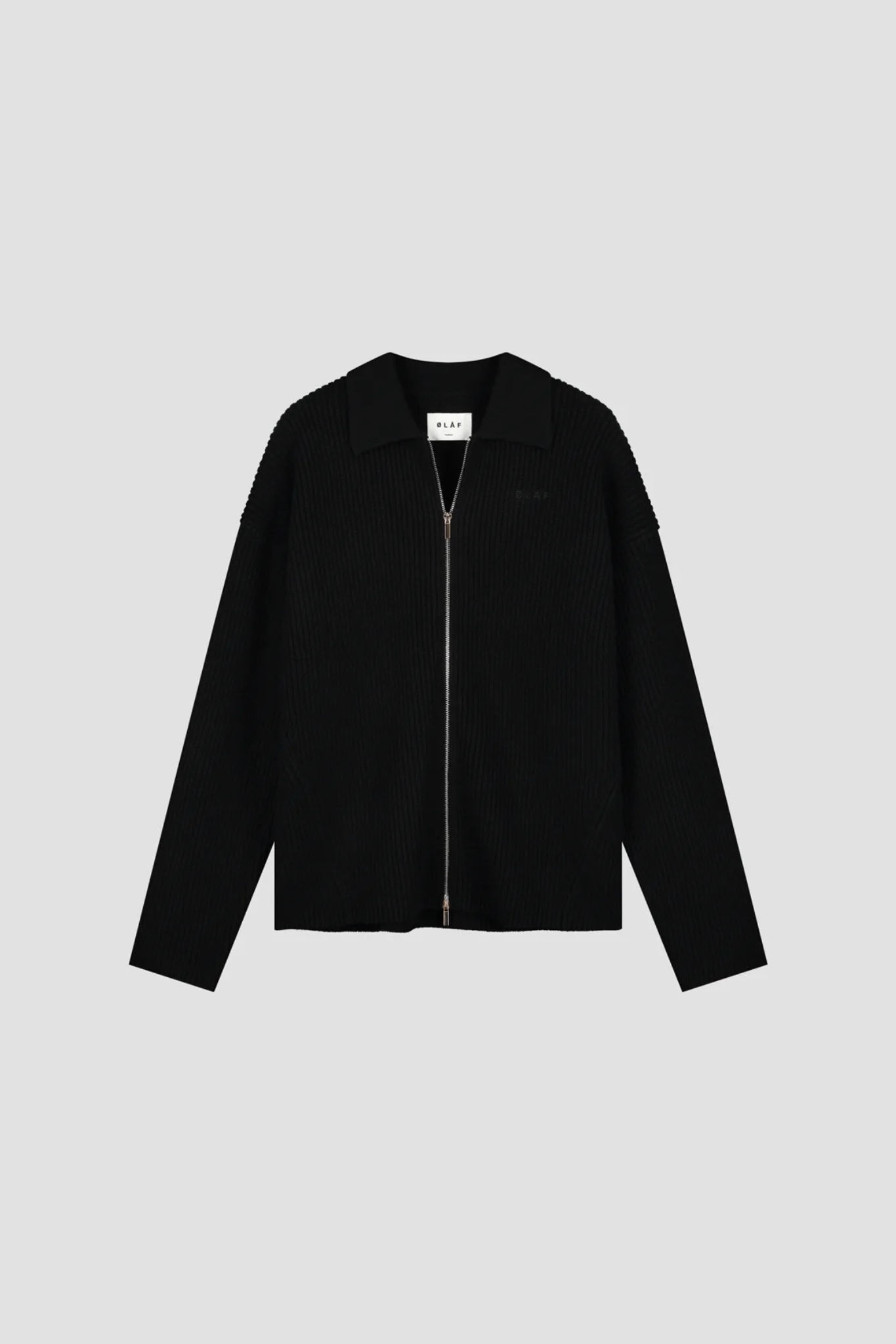 KNITTED ZIP CRDIGAN - BLACK