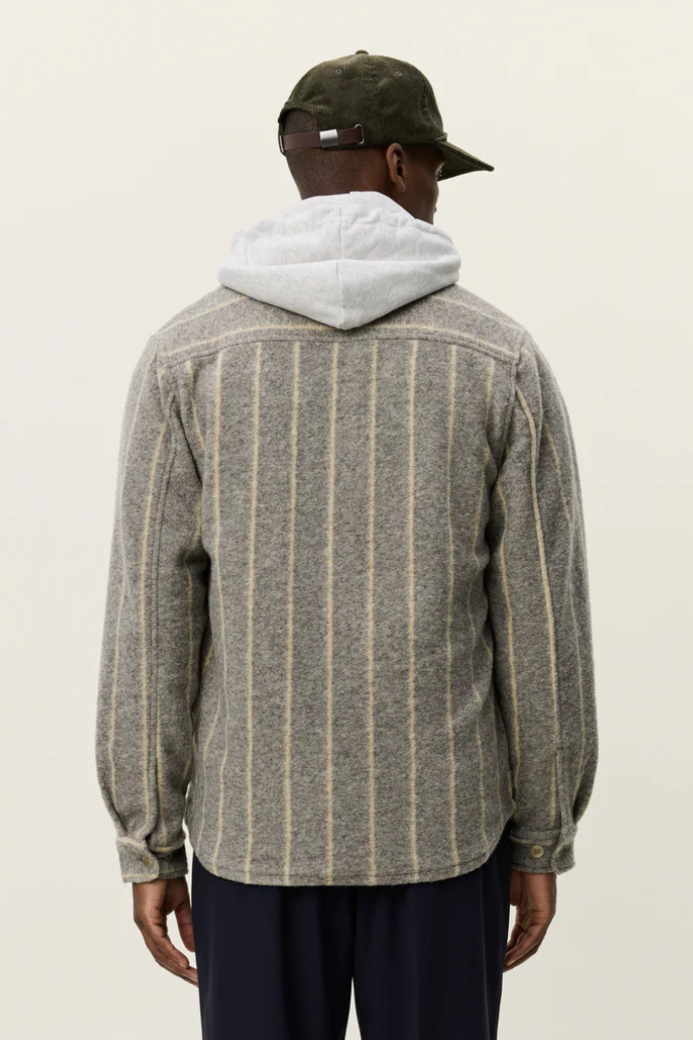 LENNON WOOL PINSTRIPE OVERSHIRT - GREY MELANGE