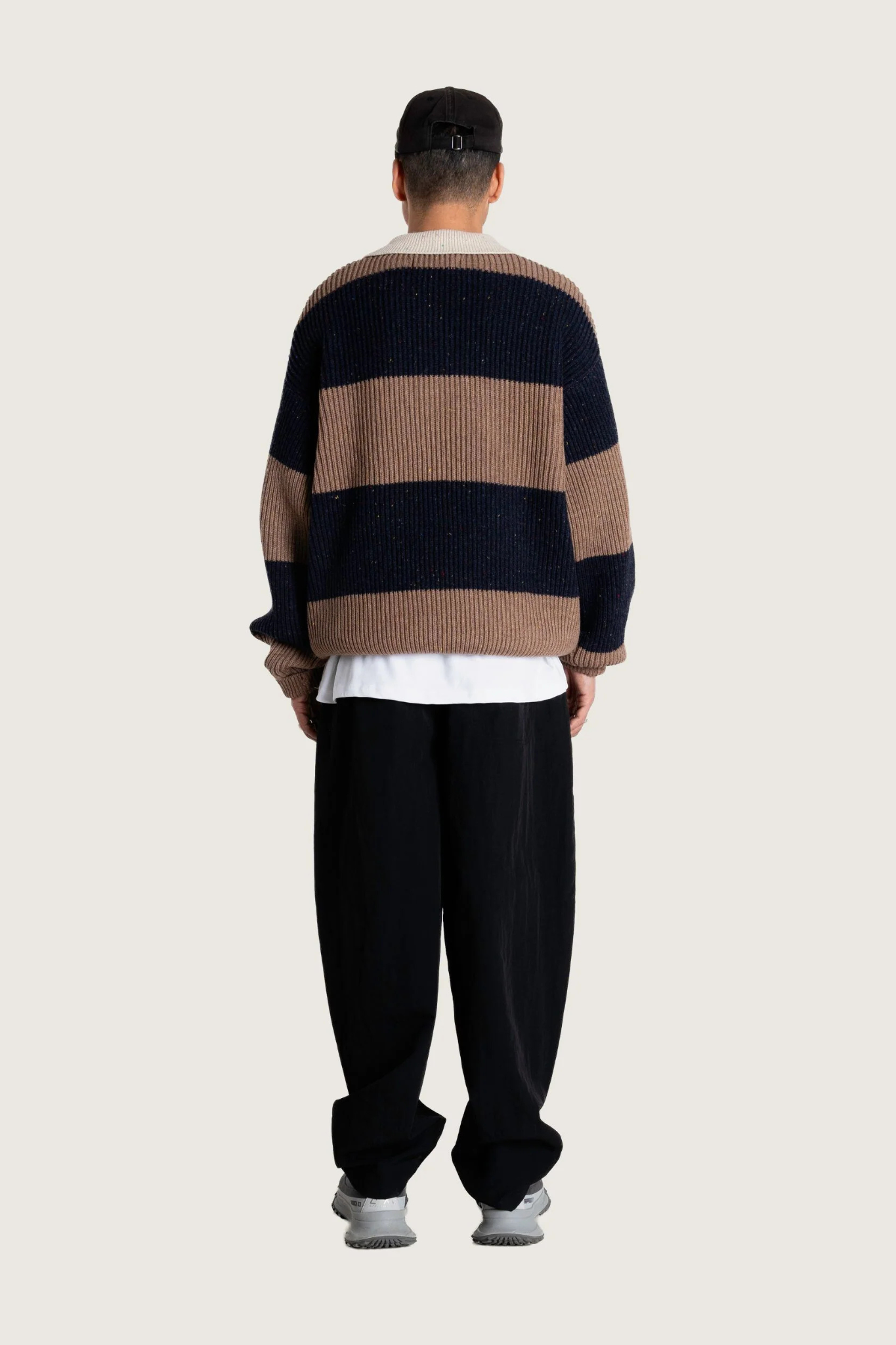 LOTU STRIPED POLO SWEATER - NAVY STRIPED
