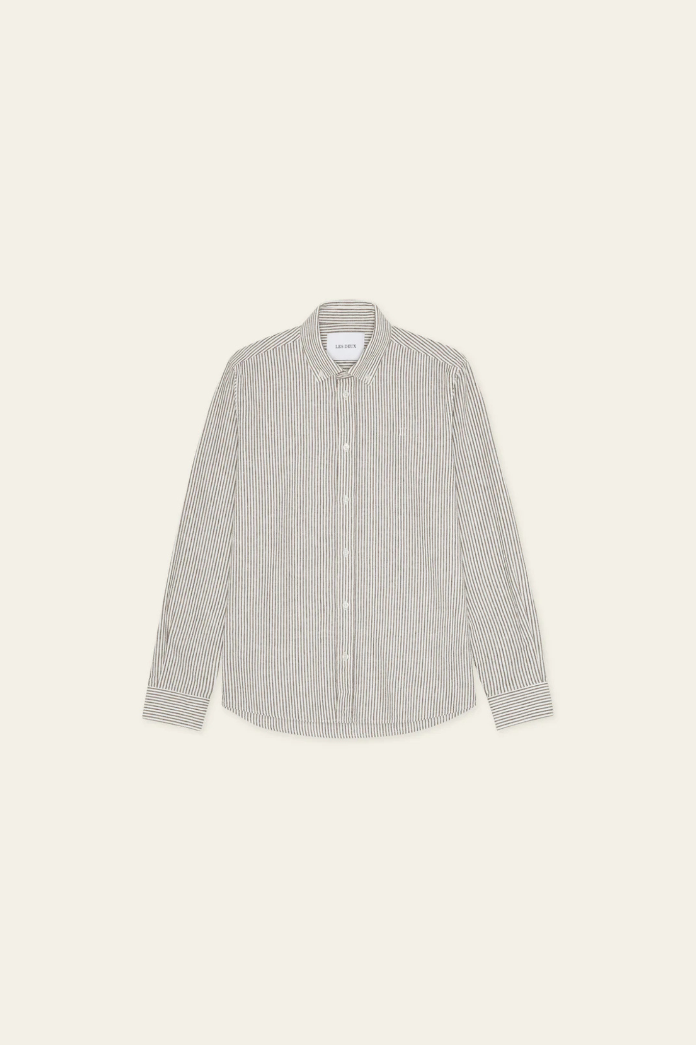 KONRAD STRIPE COTTON LINEN SHIRT - TEAK BROWN