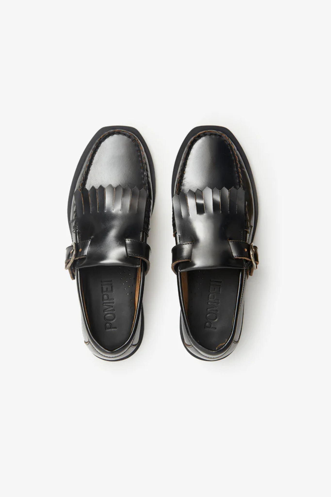 POMPEII BRAND VEGA T-BAR LEATHER SHOES - BLACK. Front view