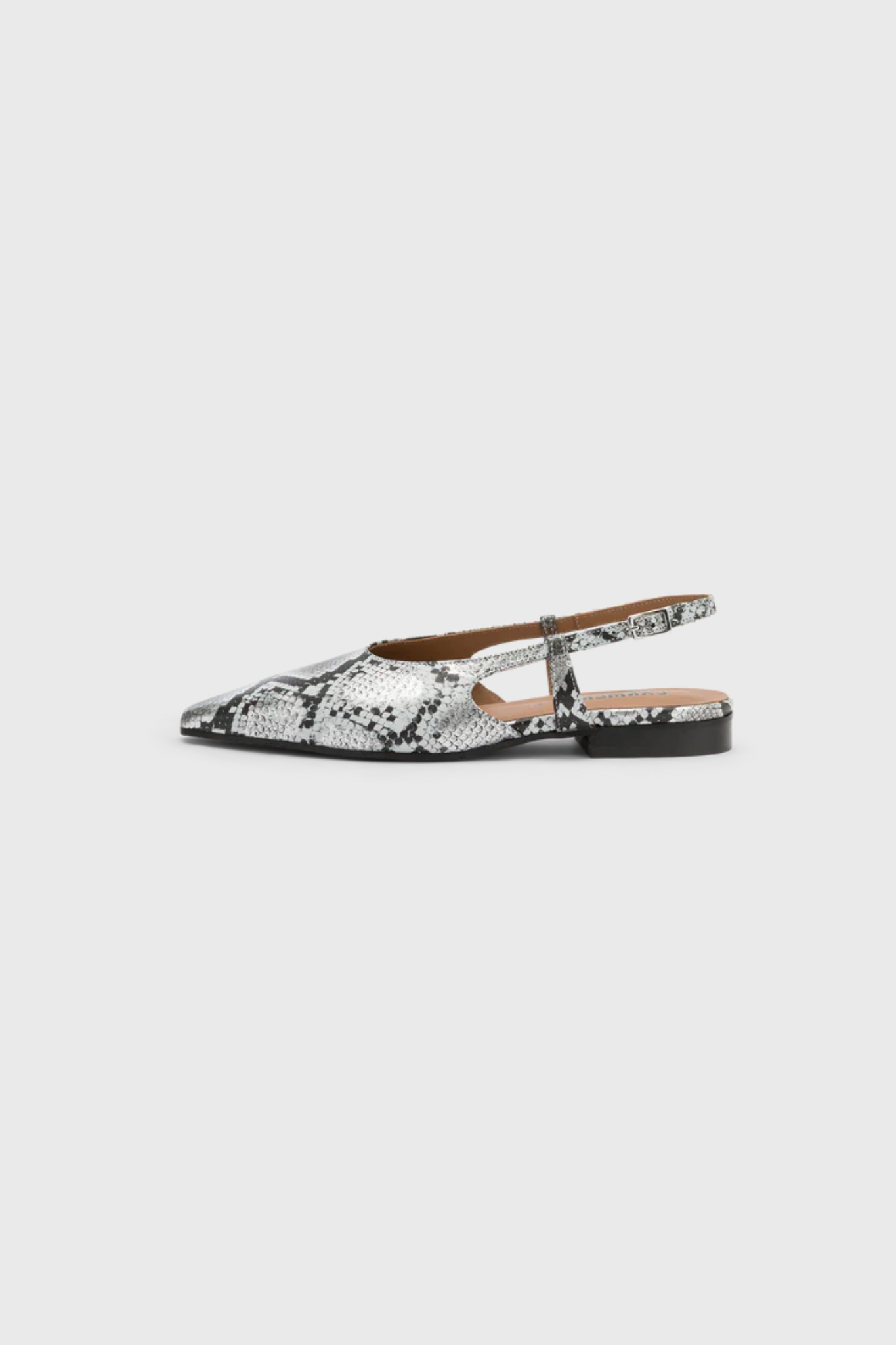 Carmens jane plain flat shoes in argento snake. Side view