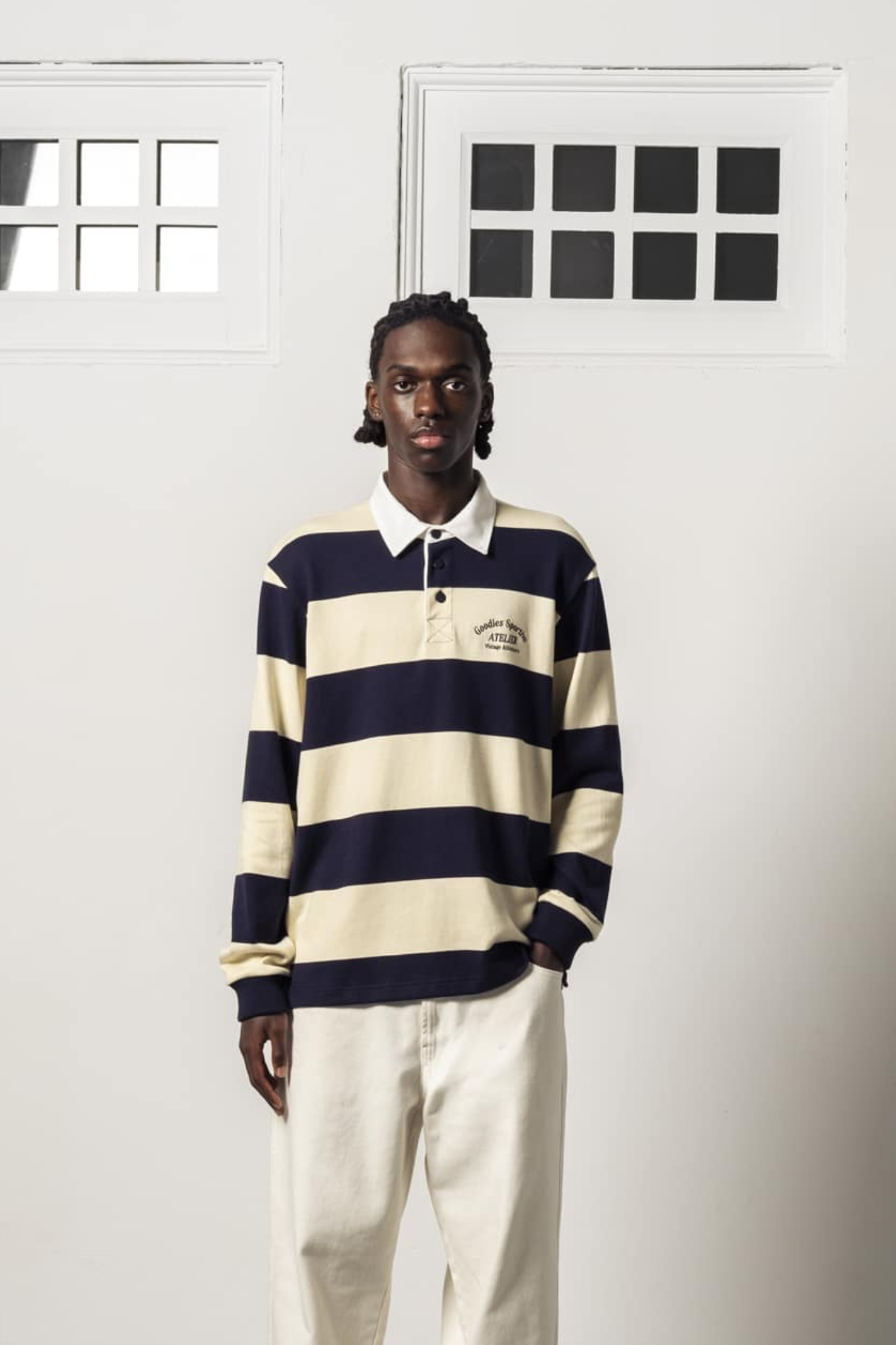 RICH KID PREMIUM POLO SHIRT - ECRU/NAVY