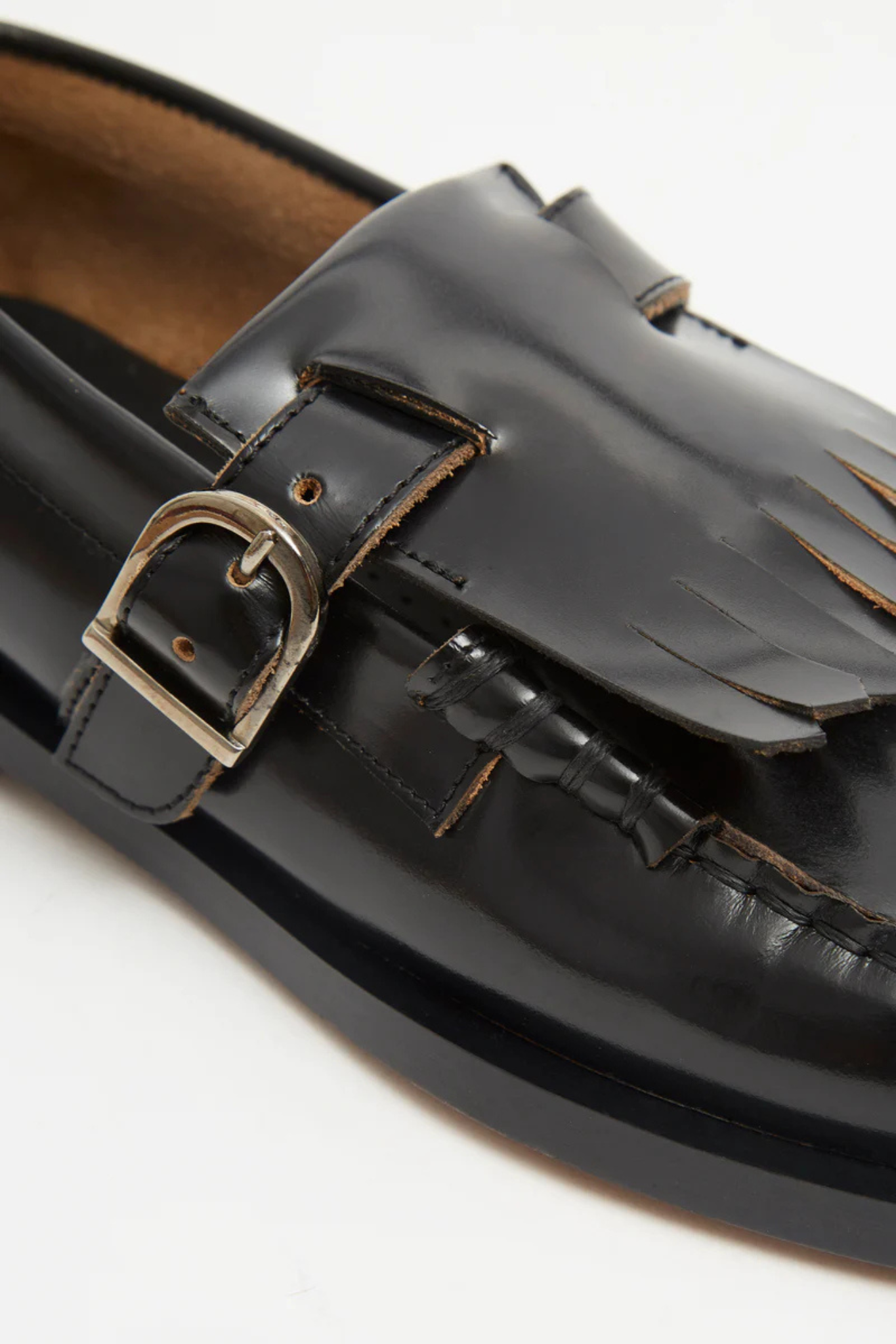 POMPEII BRAND VEGA T-BAR LEATHER SHOES - BLACK. Close front view