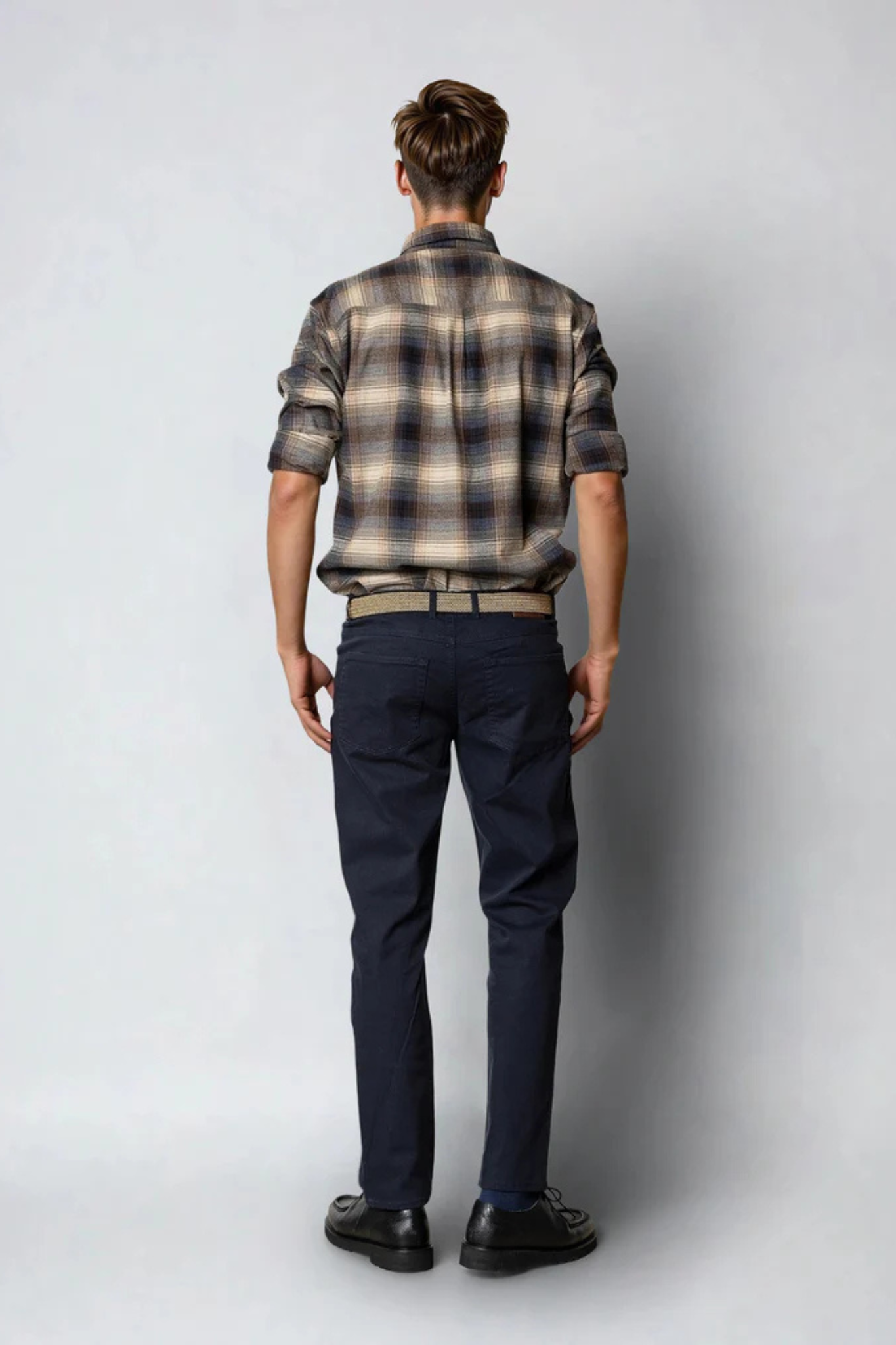 DYLAN CHECKED FLANNEL SHIRT - ECRU/NAVY