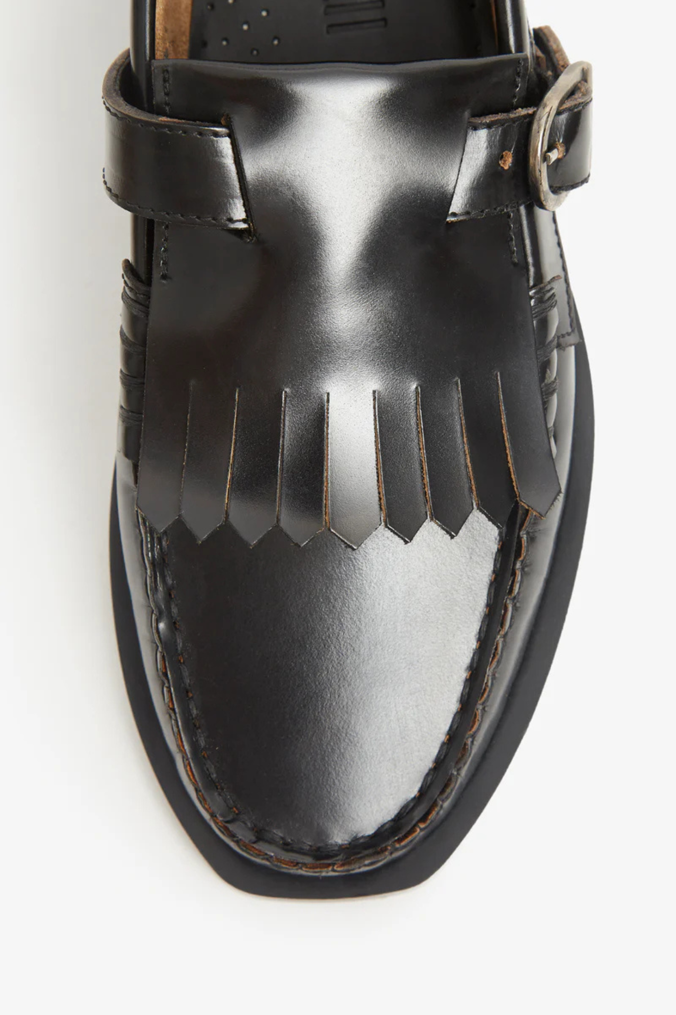 POMPEII BRAND VEGA T-BAR LEATHER SHOES - BLACK. Close front view
