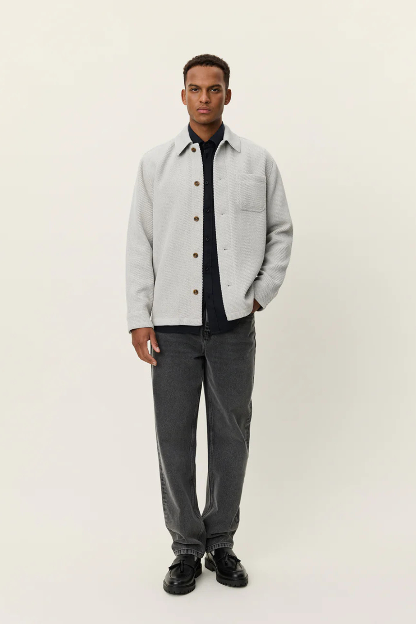 HAMILTON TWILL WOOL OVERSHIRT - SNOW MELANGE