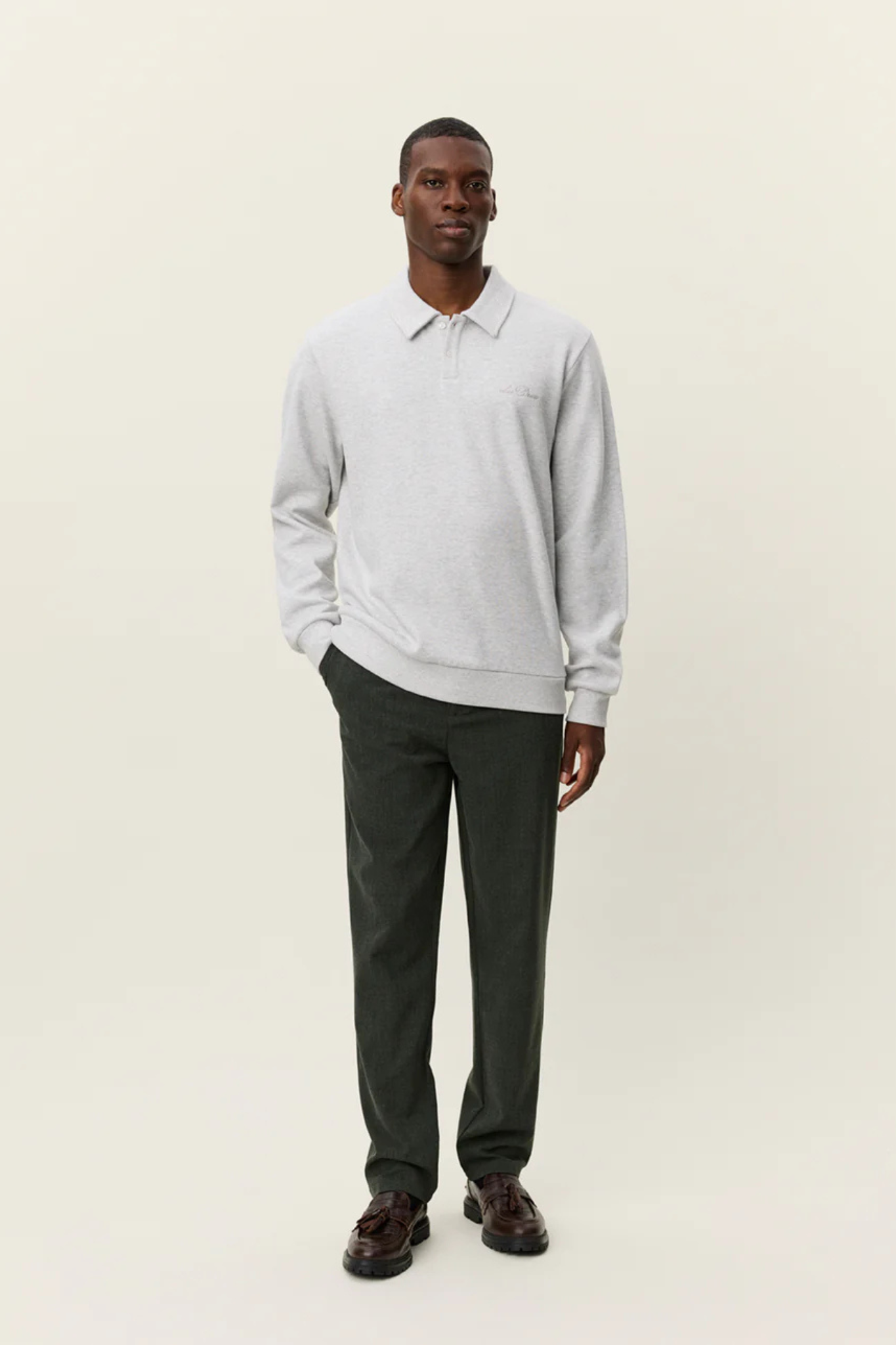 BEN POLO PIQUE SWEATSHIRT - SNOW MELANGE