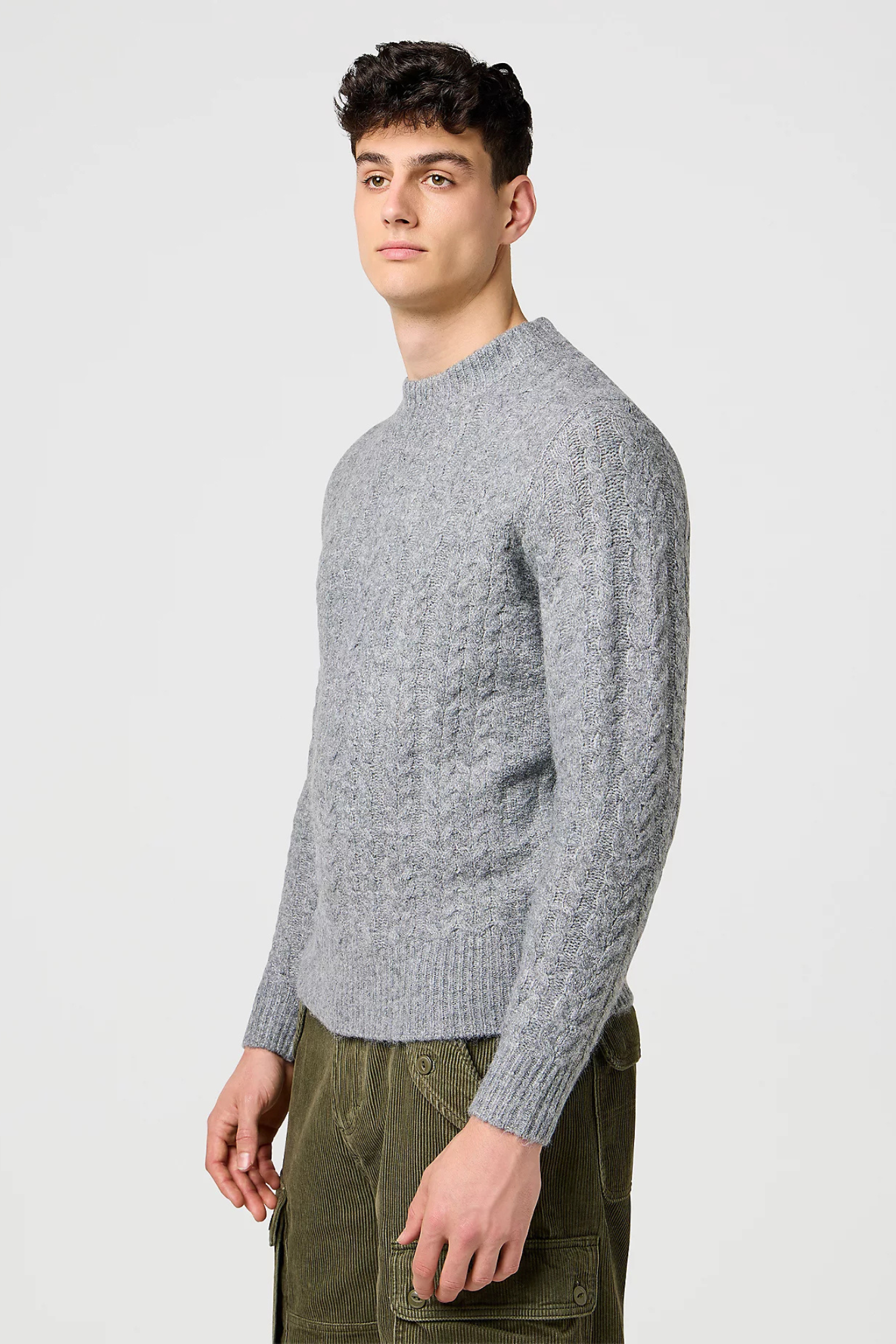 CABLE KNIT SWEATER - GREY HEATHER