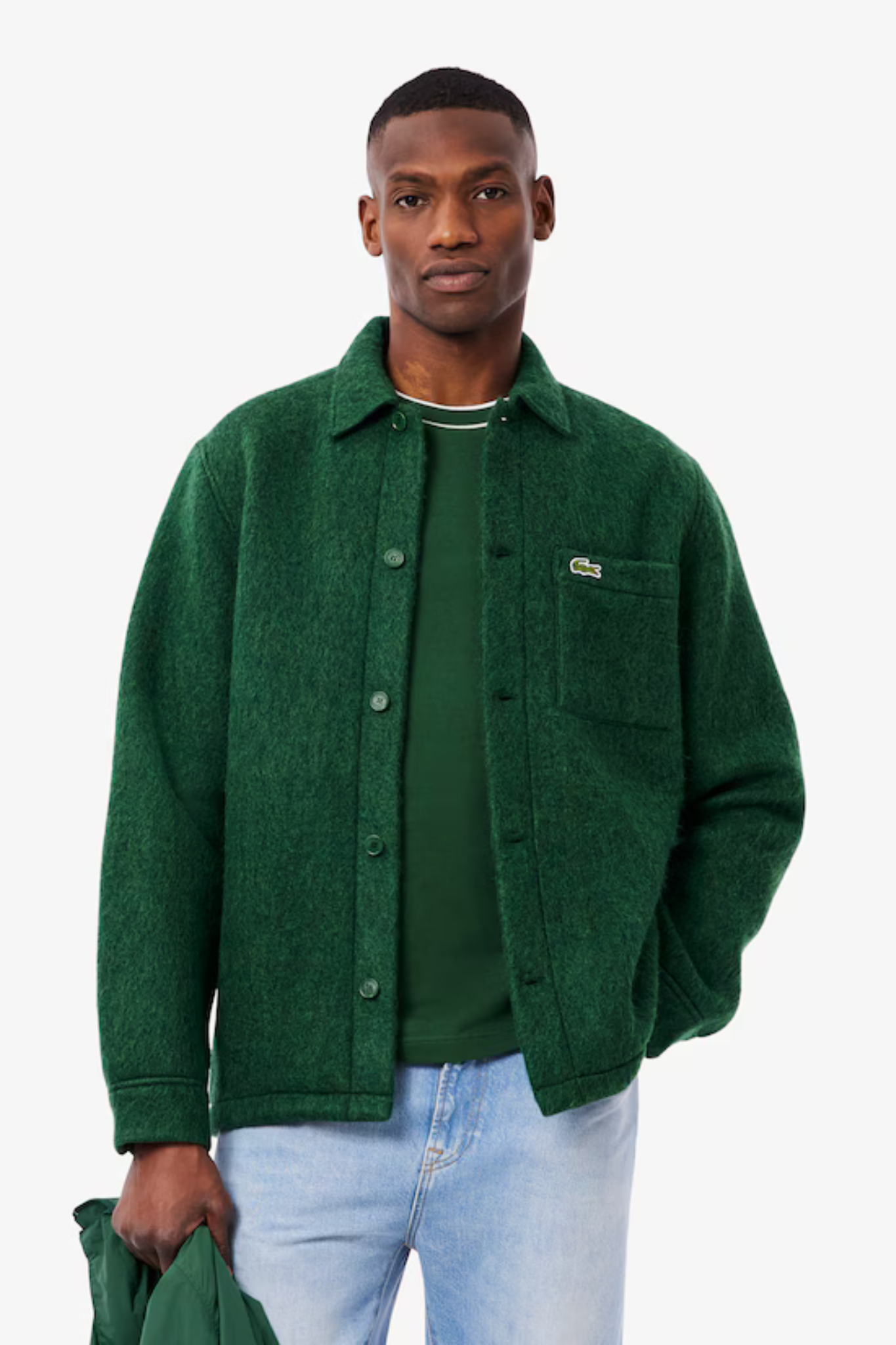 WOOL BLENDED FELT SHIRT - GREEN