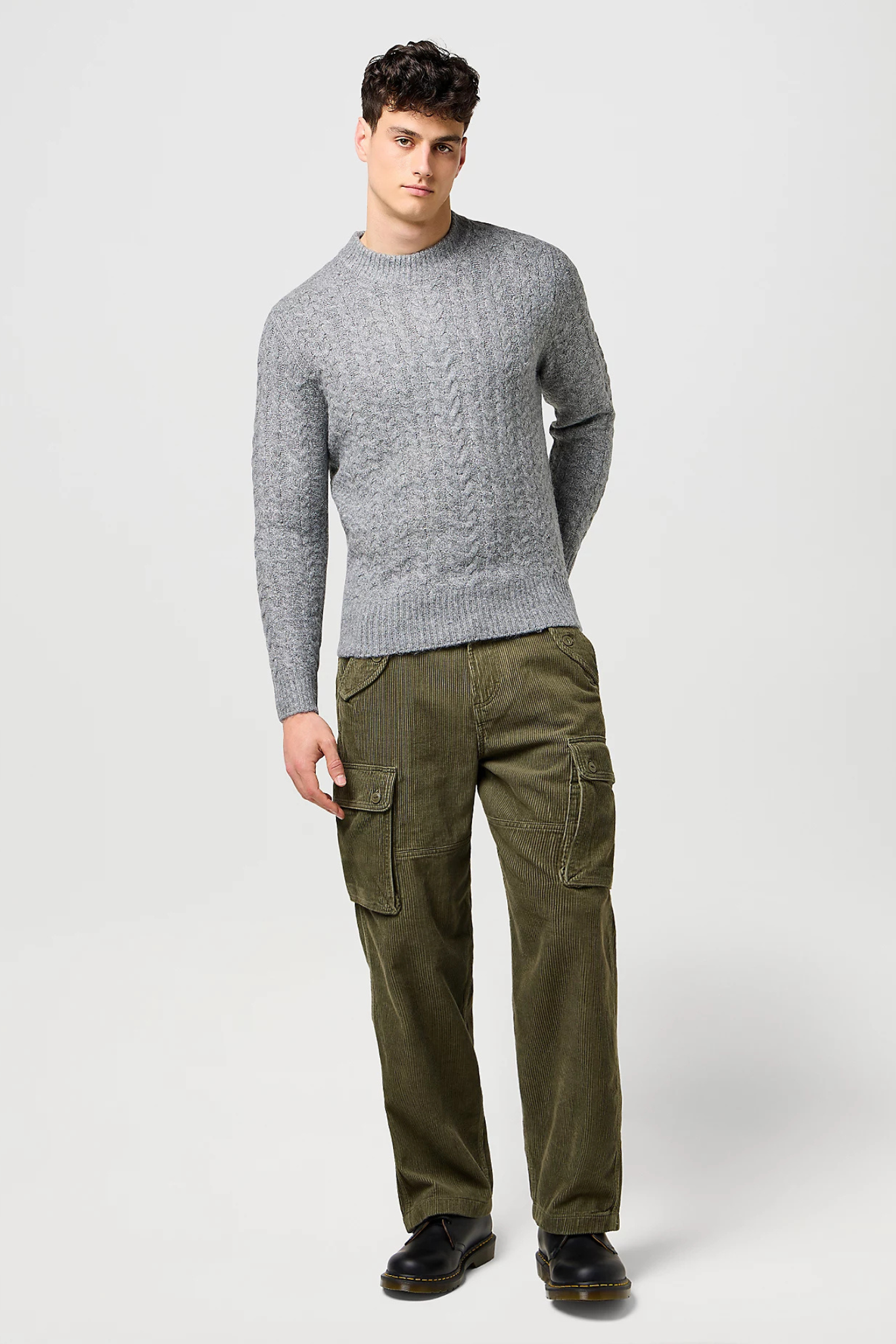 CABLE KNIT SWEATER - GREY HEATHER