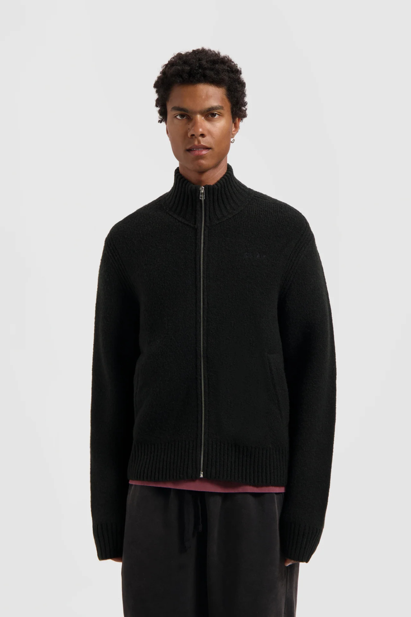 ZIP KNITTED MOCK NECK - BLACK