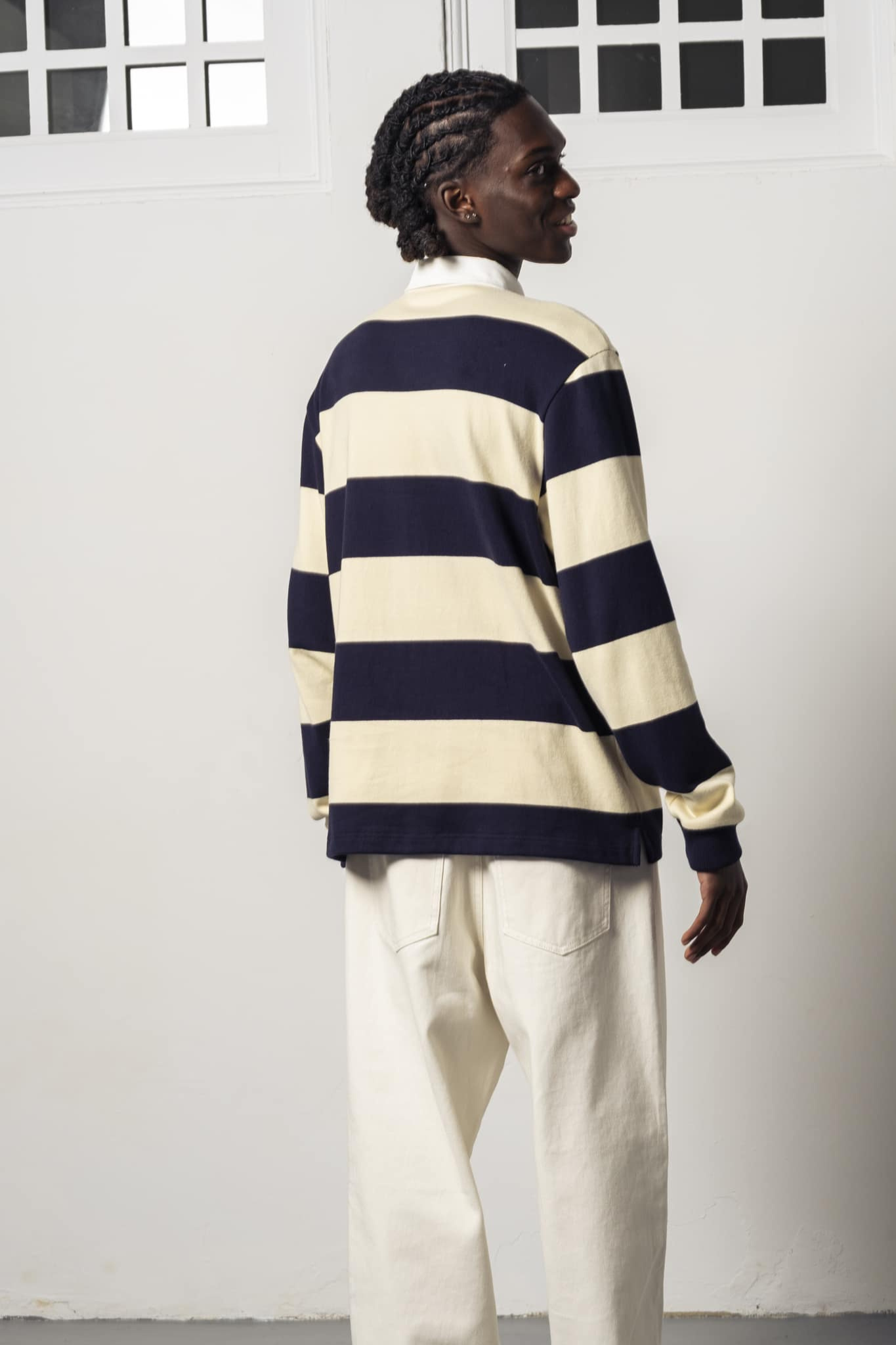 RICH KID PREMIUM POLO SHIRT - ECRU/NAVY