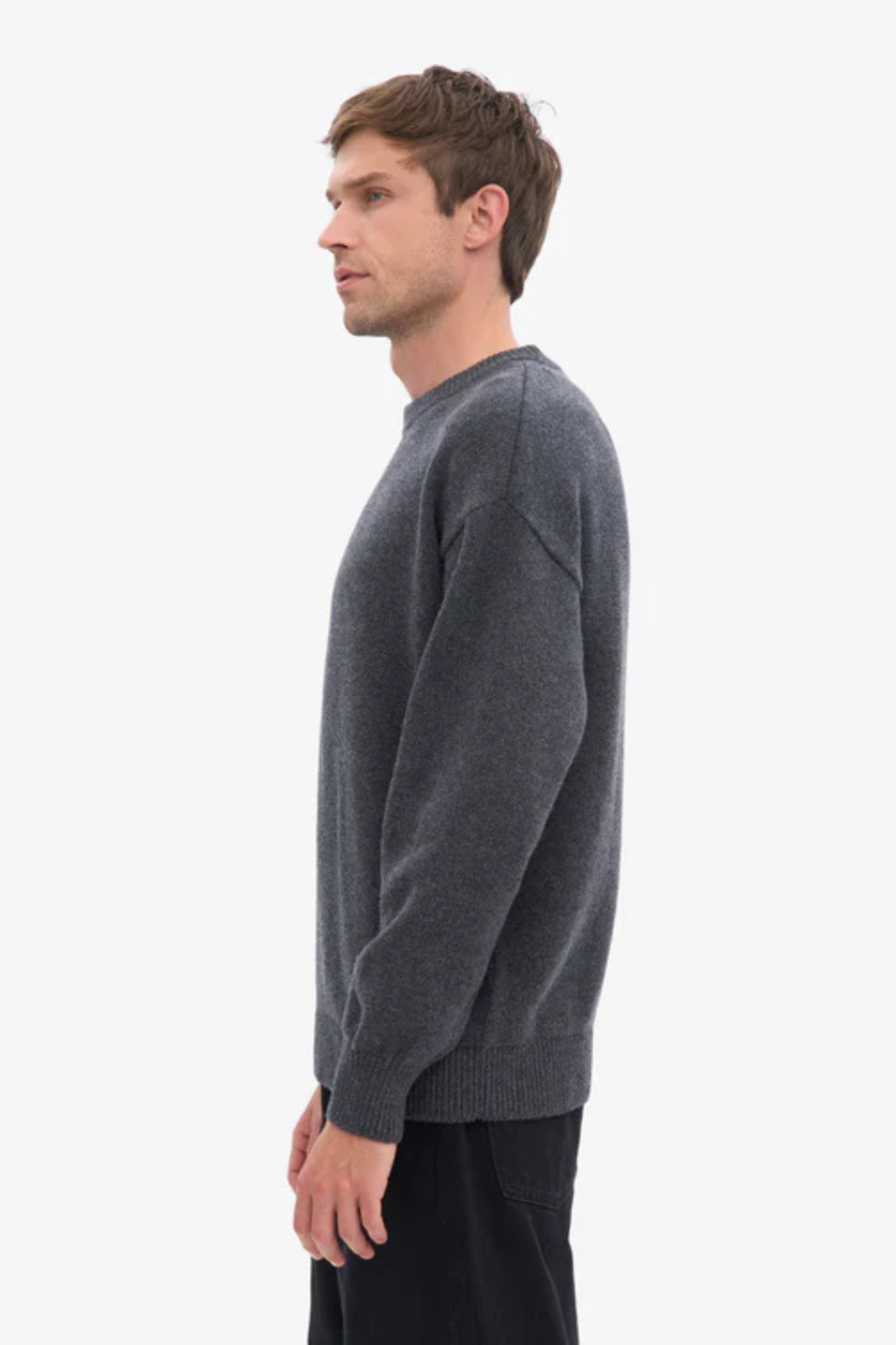 OVERSIZED MERINO WOOL CREW - LAVA GREY