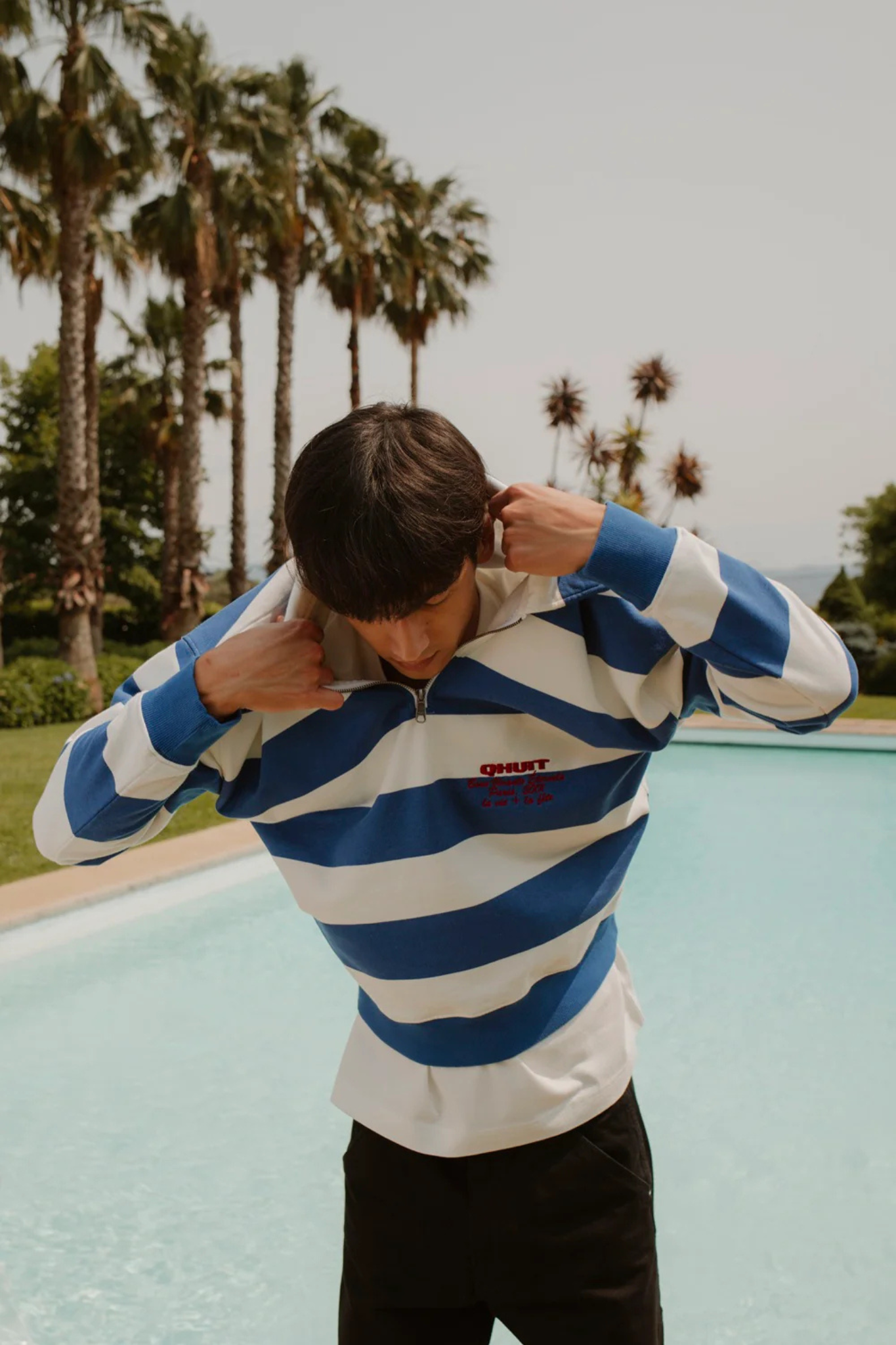 BRETON BLUE ZIP POLO - BLUE