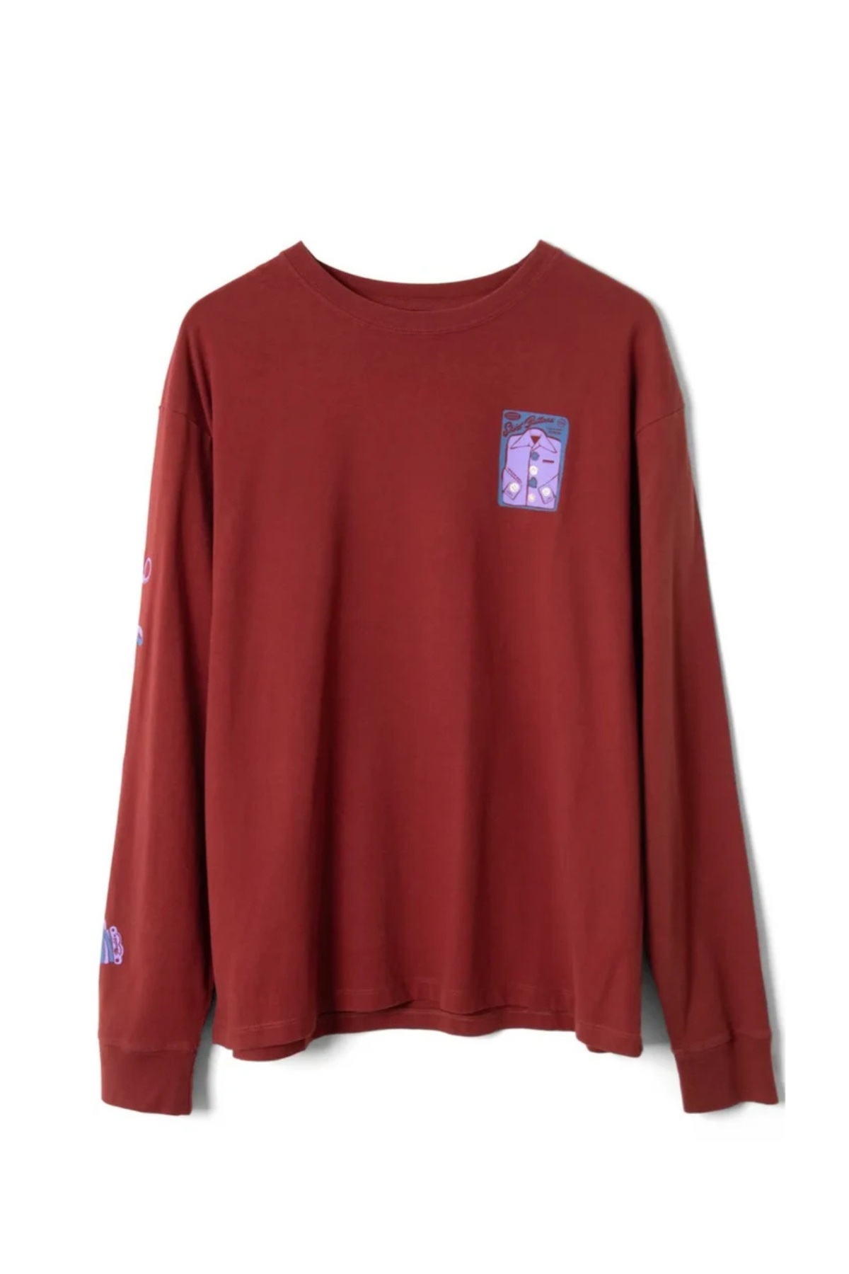 T-SHIRT MET LANG M MOUWEN EN NAAIBLIKJE-PRINT - DONKERROOD