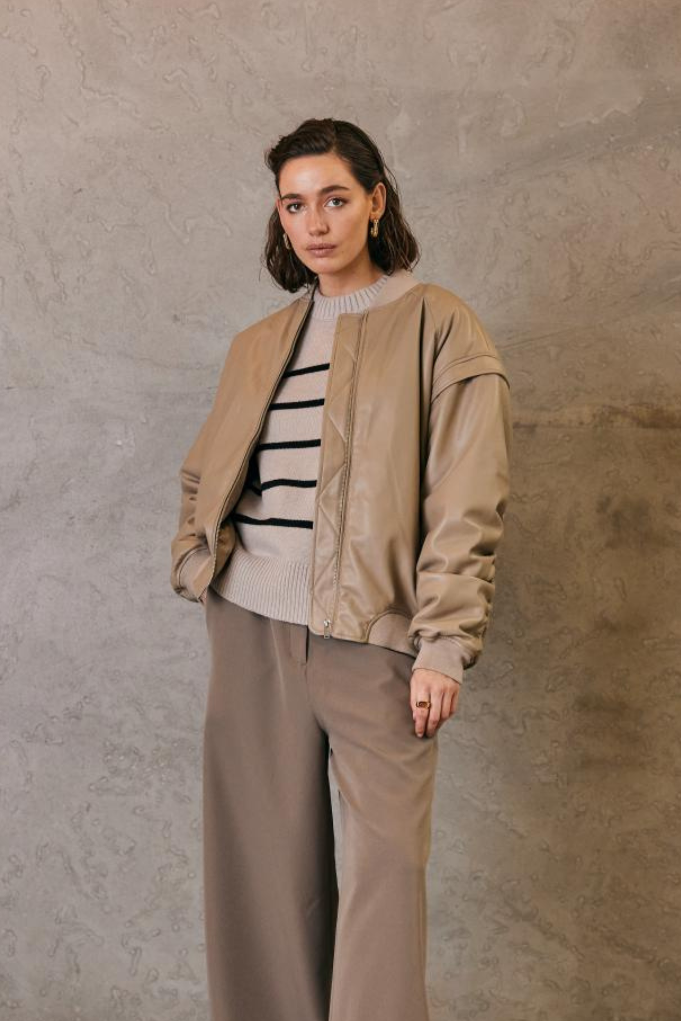 VALERIE VEGAN BOMBER JACKET - DESERT TAUPE
