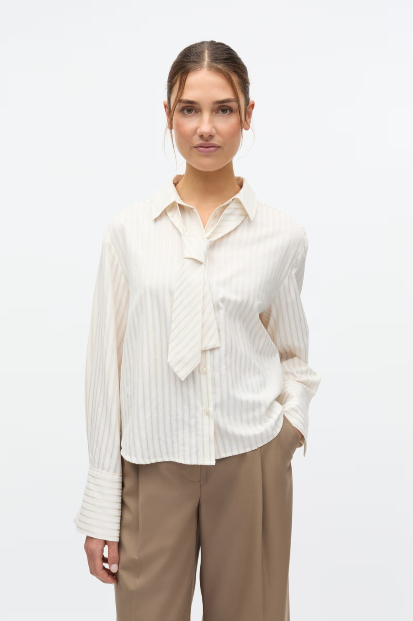 WEB LS SHORT SHIRT TIE - NATURAL STRIPE