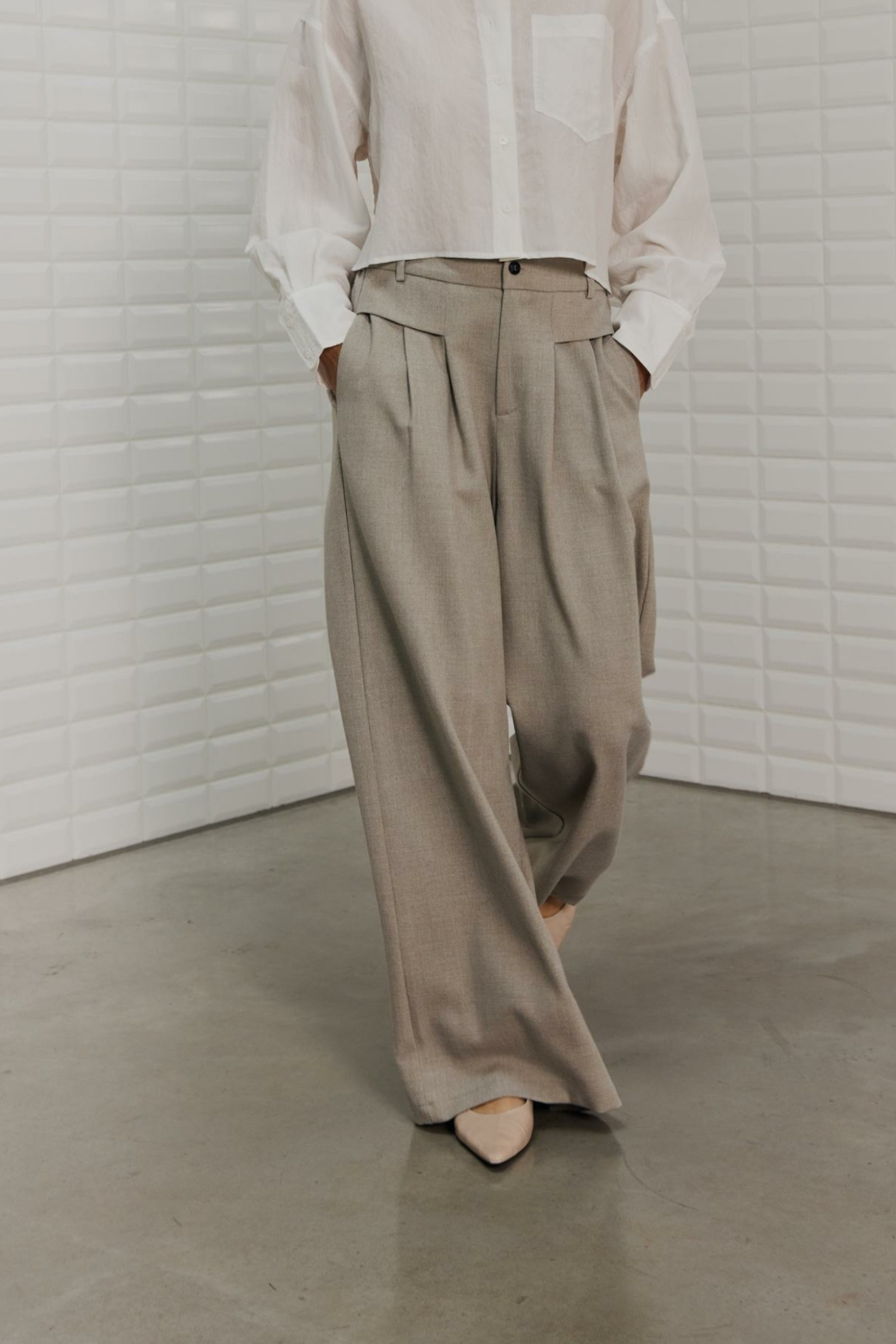 PILAR TAILORED PANT - GREY SAND MELANGE