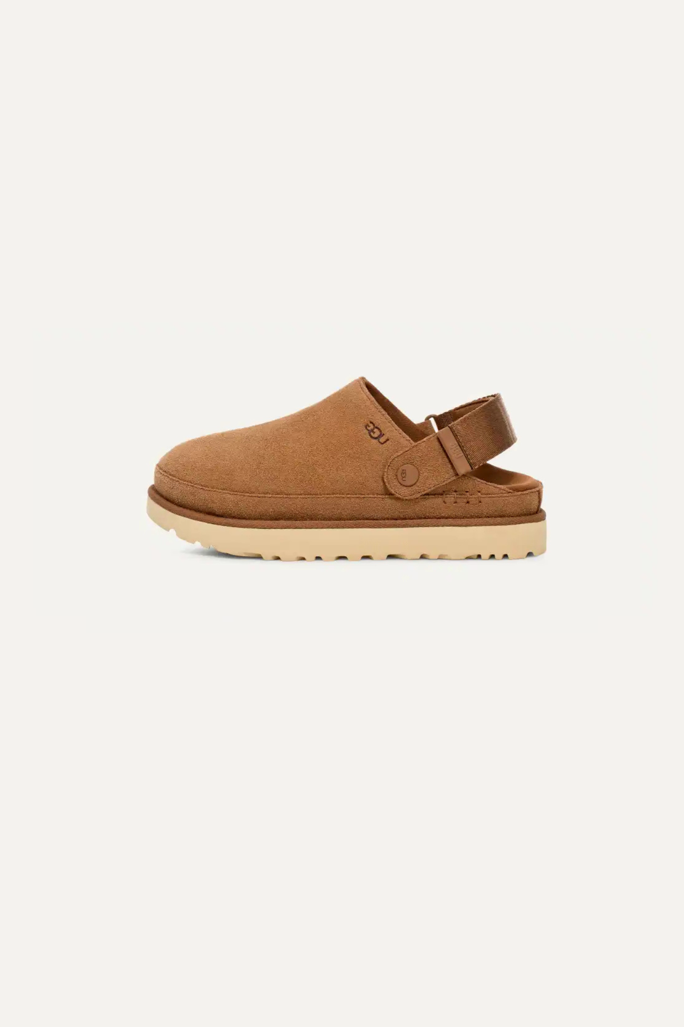 UGG women goldenstar clog in chestnut. Side view