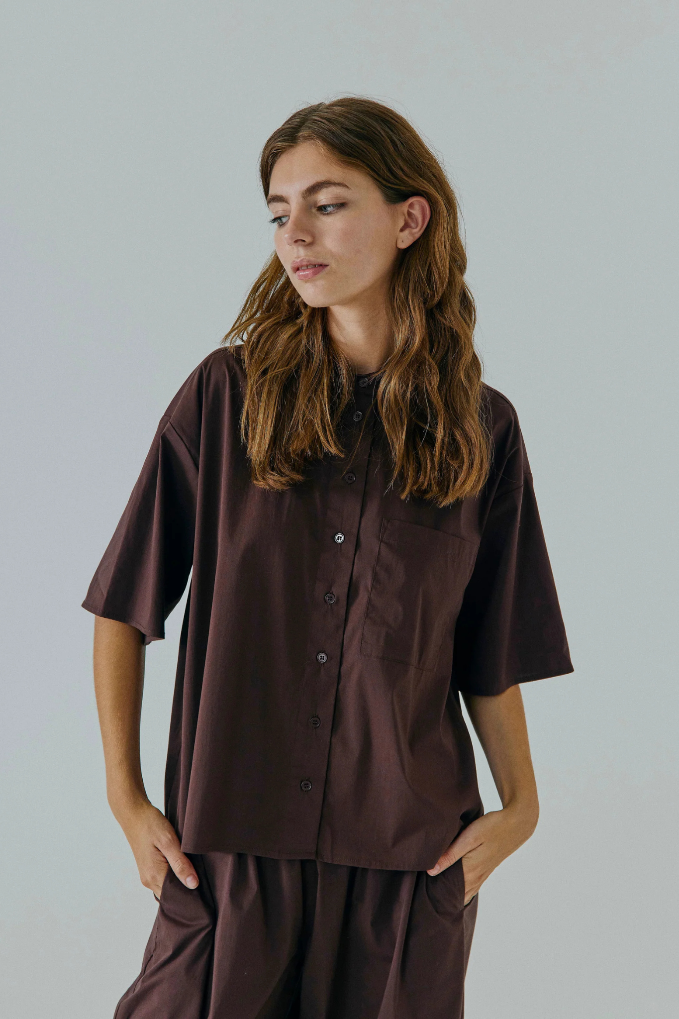 OTILIA STRING SHIRT - DARK BROWN