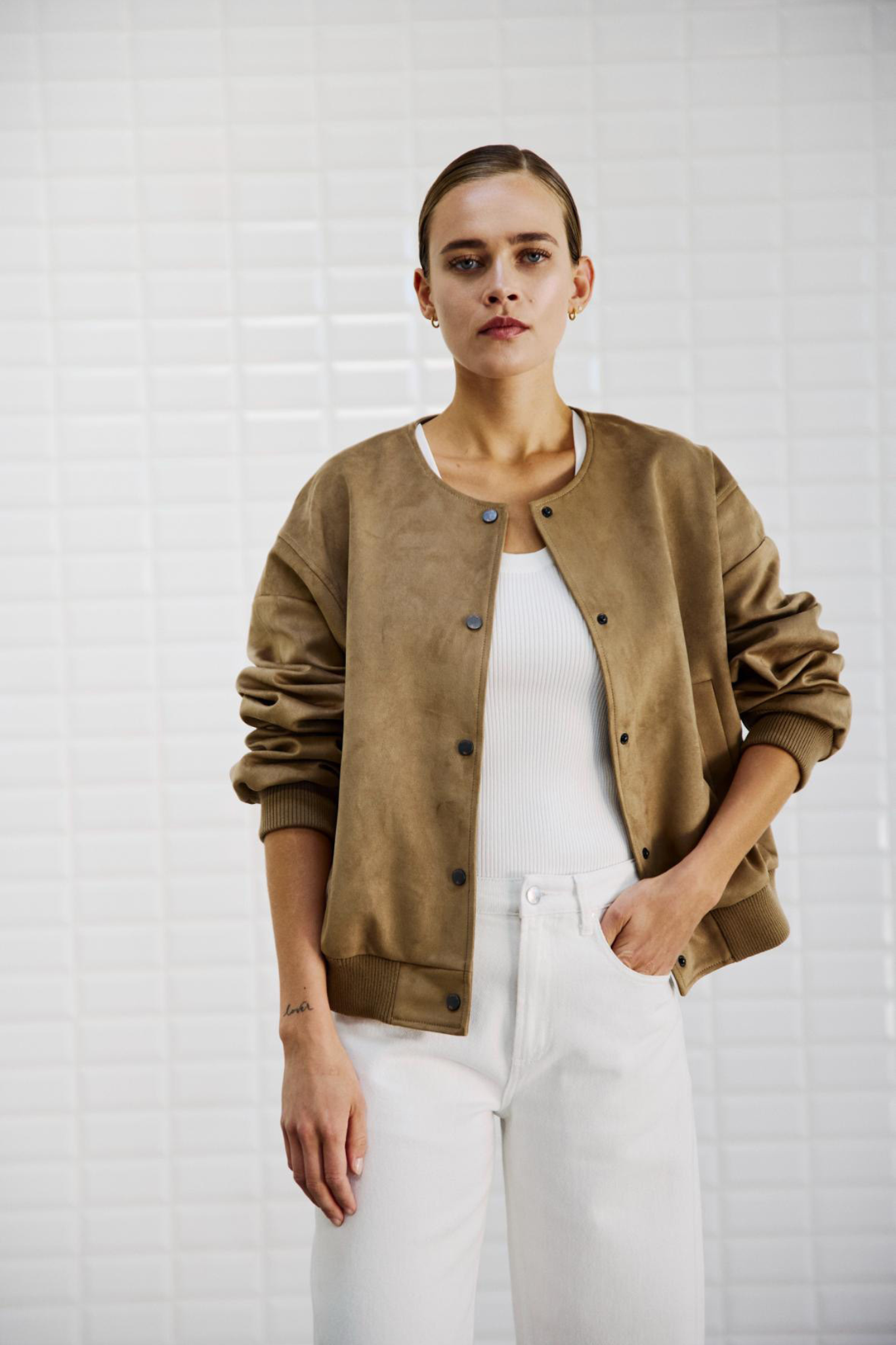 FREYA VEGAN SUEDE BOMBER JACKET - MID FALCON
