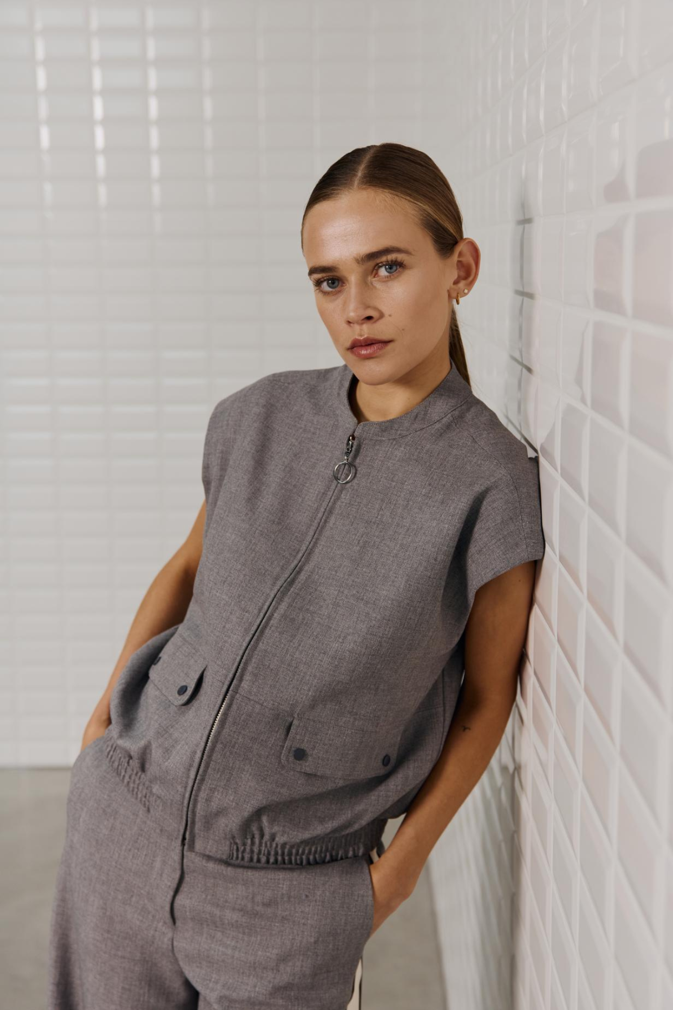 MARINA TAILORED WAISTCOAT - MID GREY MELANGE