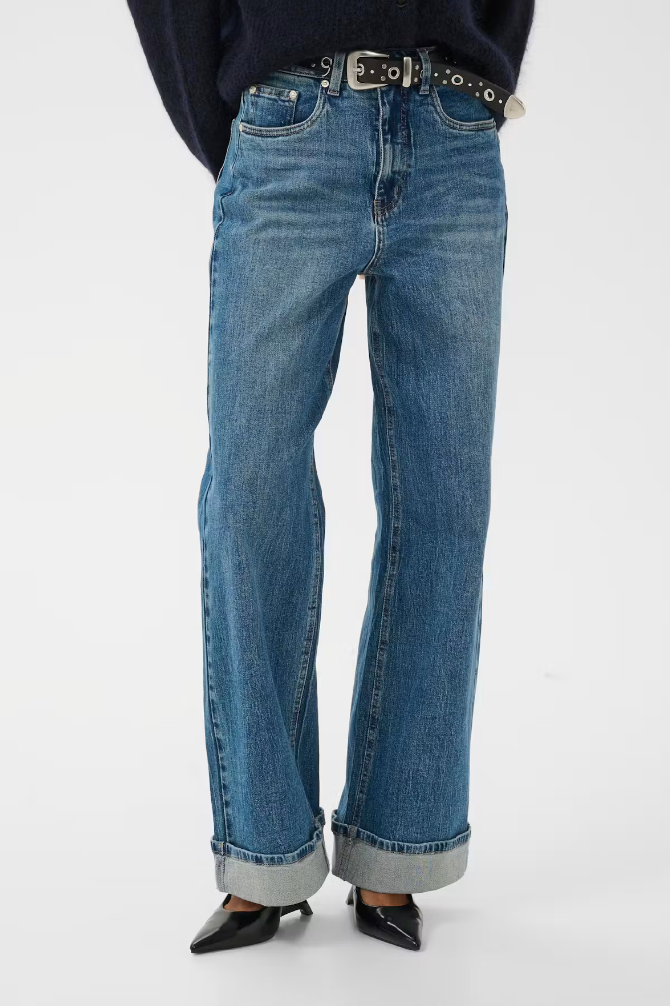 SARA HW WIDE JEANS - WASHED MID BLUE