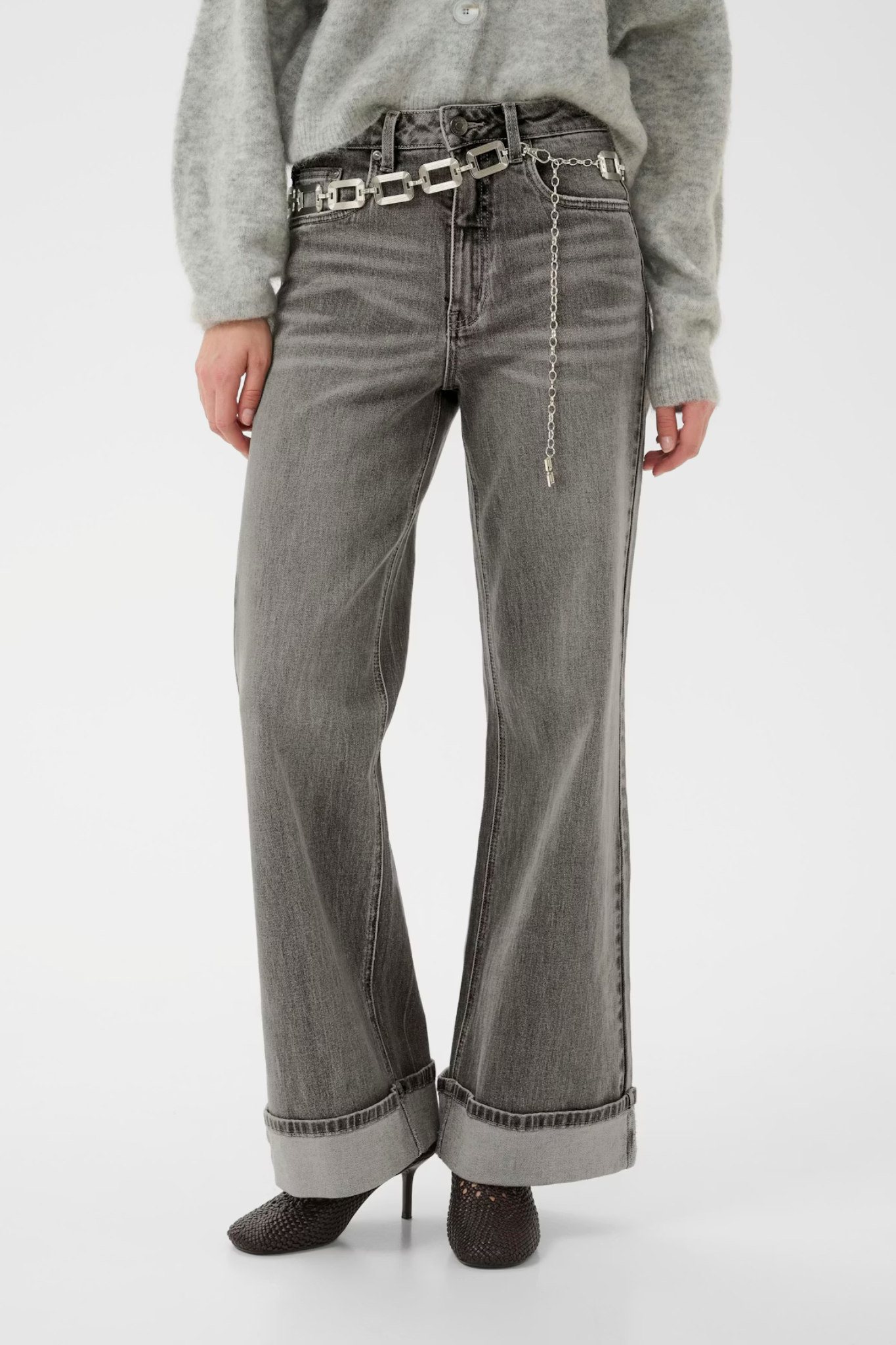 SARA HW WIDE JEANS - WASHED LIGHT GREY