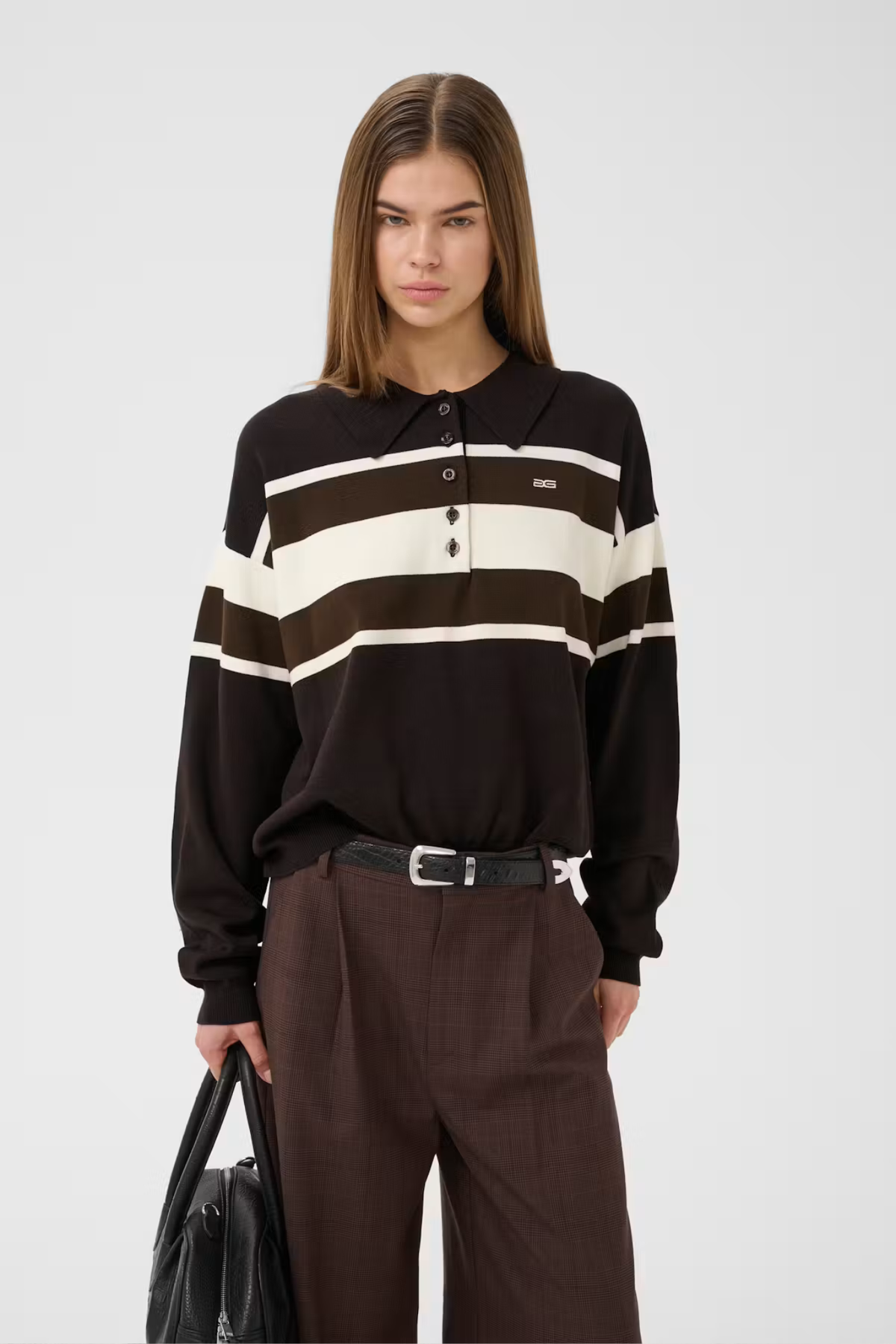 ALEXU POLO PULLOVER - GANACHE/SLATE BLACK/EGRET