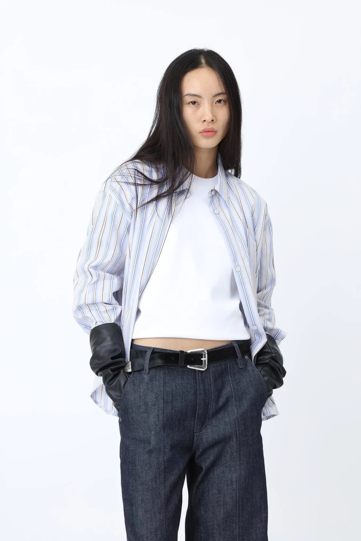 LENOA PANEL STRIPE SHIRT - MICRO SHIP GREY COMB