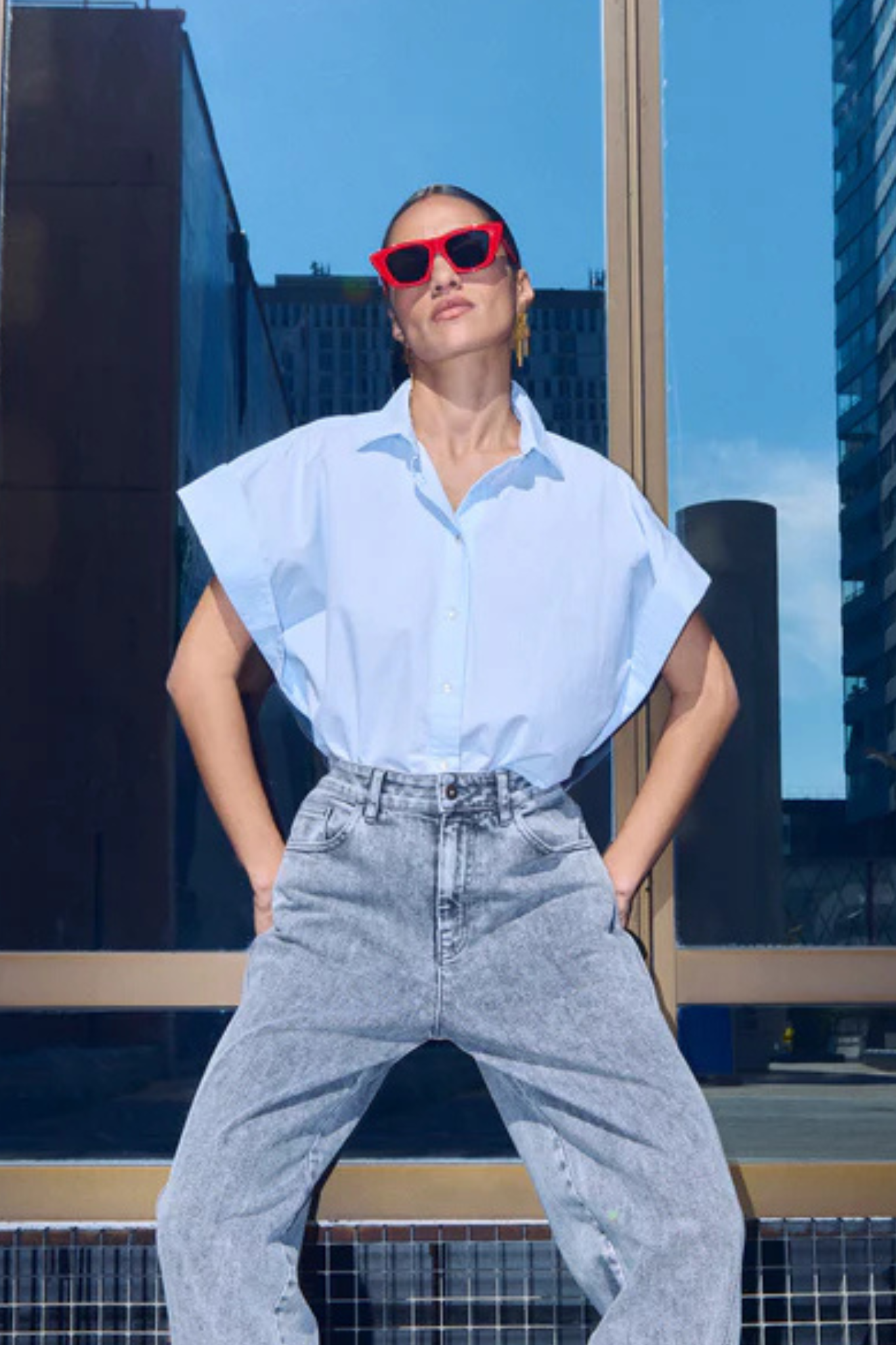 PIXIE CHAMBRAY BLOUSE - LIGHT BLUE