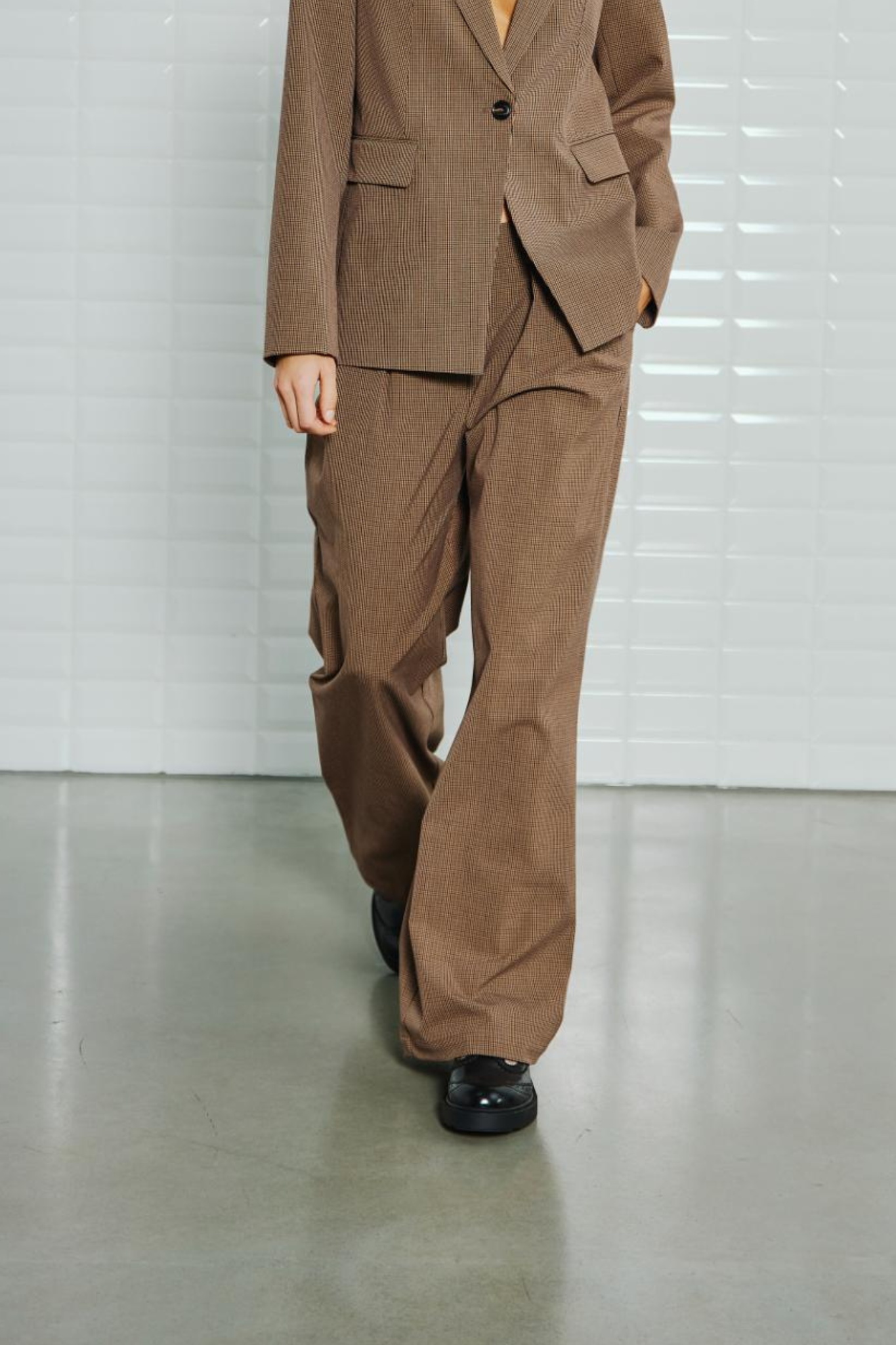 COLETTE WIDE TAILORED PANTS - COGNAC CHECK
