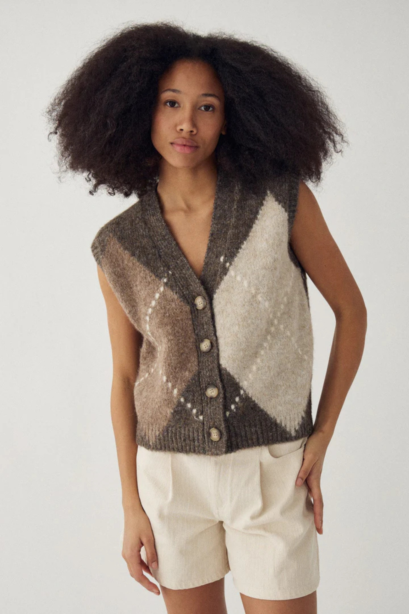 LAIANA KNIT VEST - ASH BROWN MIX
