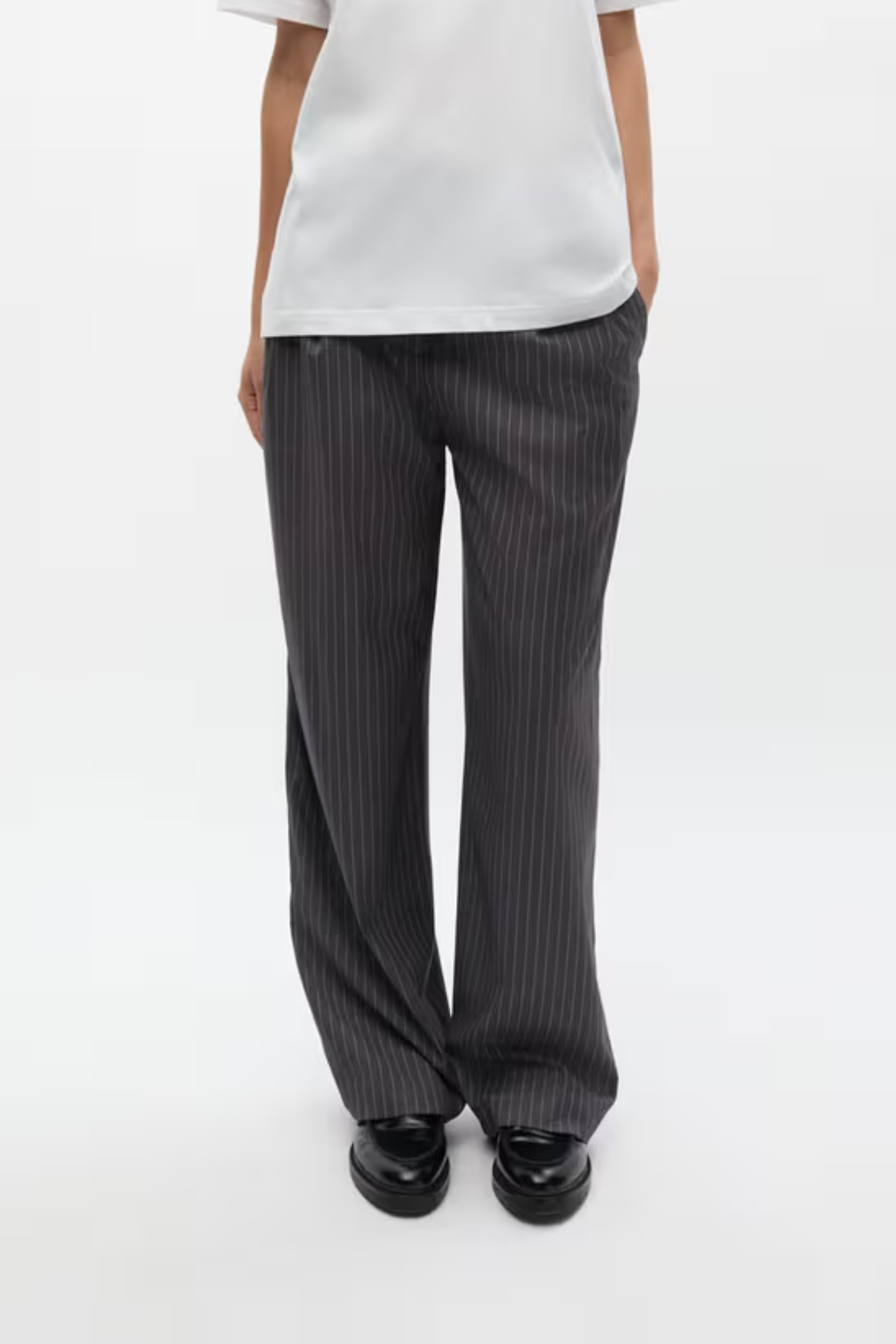 WILLA PANTS - GREY/WHITE PINSTRIPED