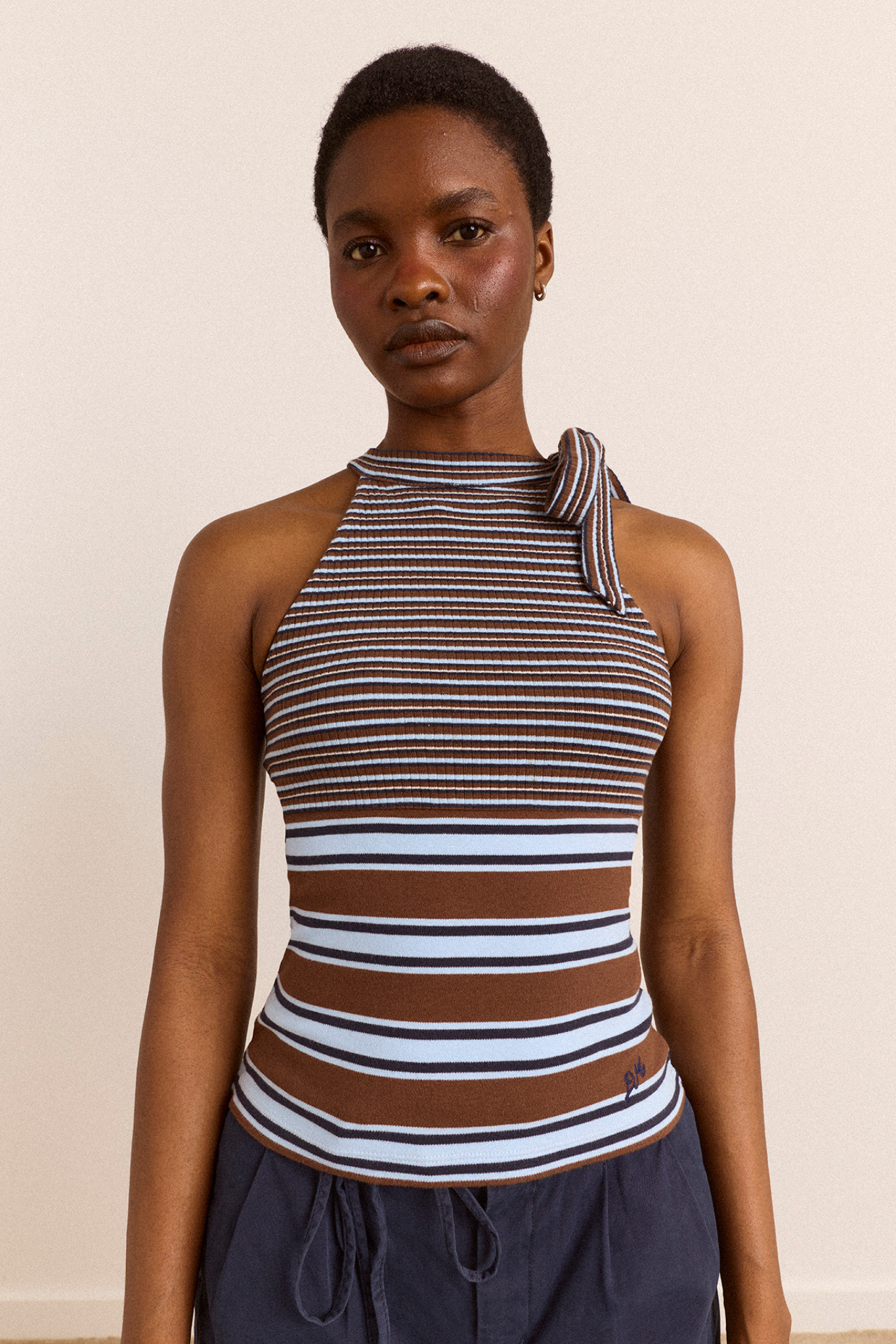ORIANA HIGH NECK TANK TOP - BLUE STRIPE