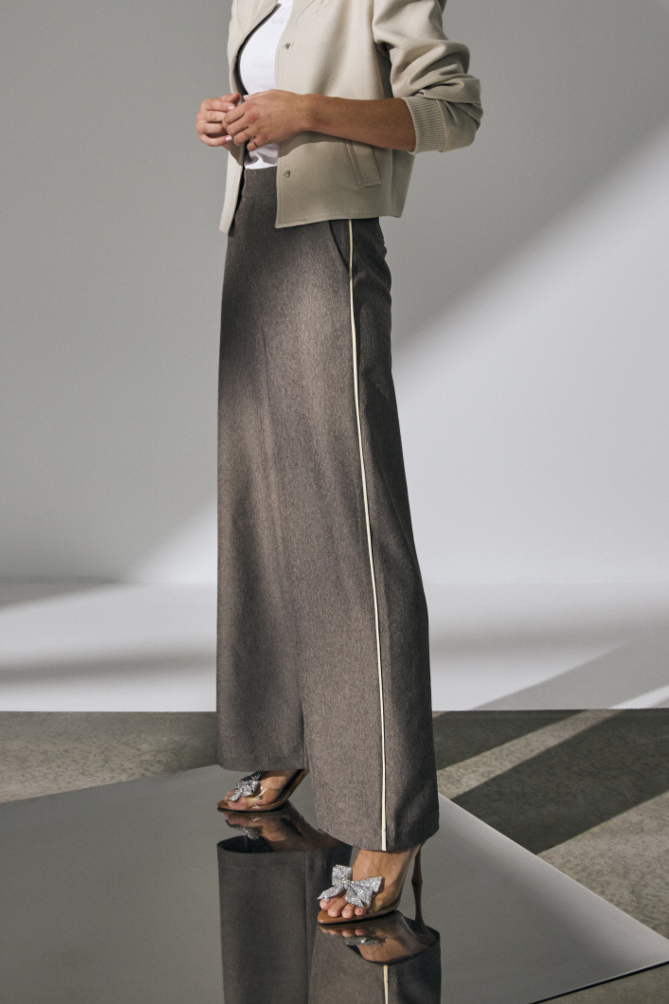 NANA PIPING WIDE LL PANTS - MINK