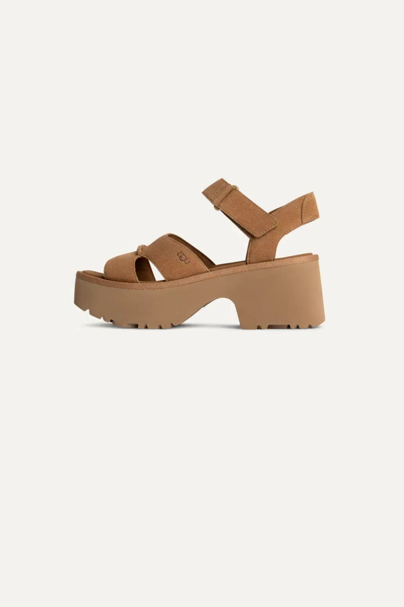 UGG women new heights ankle strap in chestnut. Side view