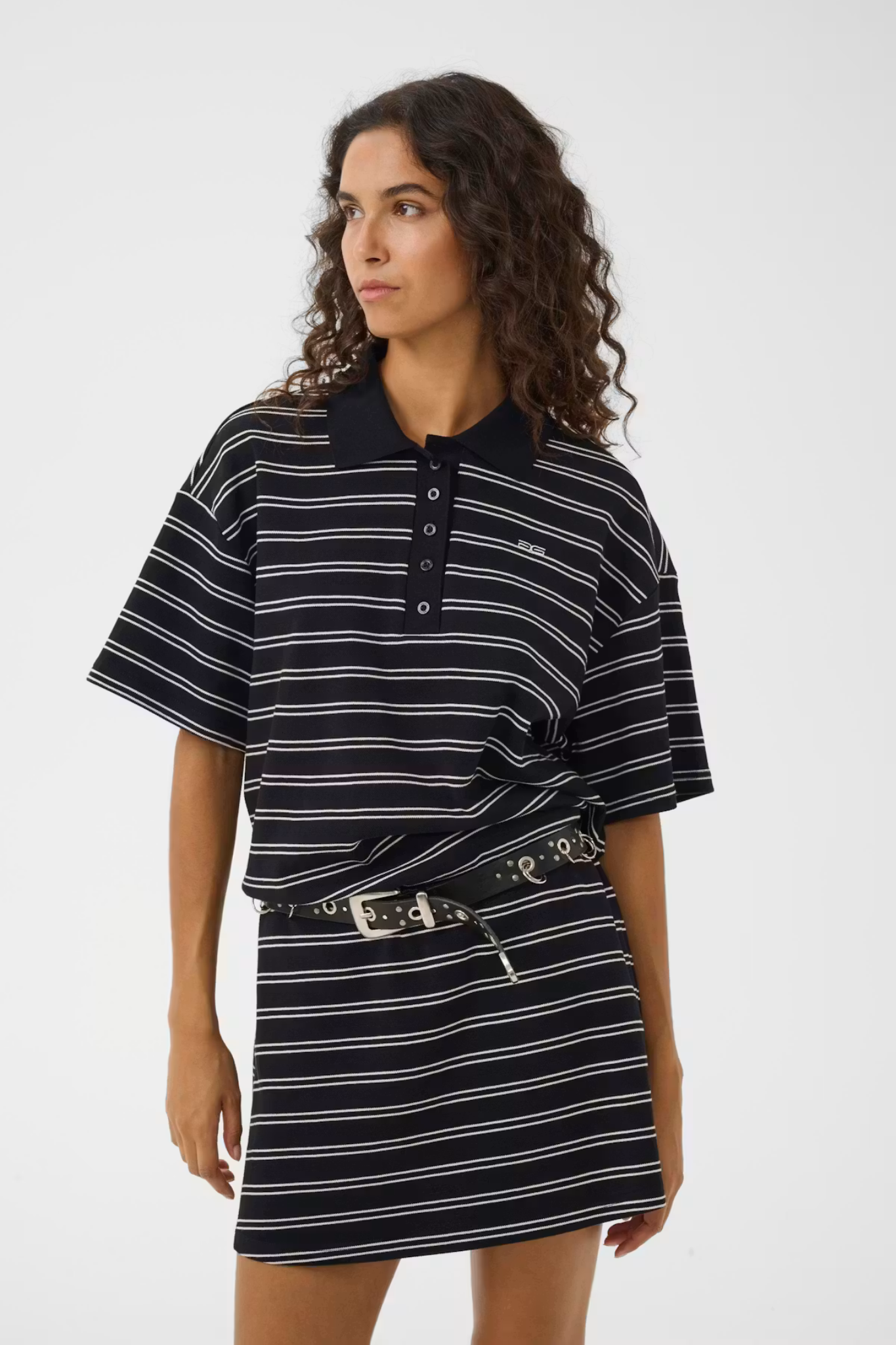 PILOVA POLO SHIRT - BLACK WHITE STRIPED