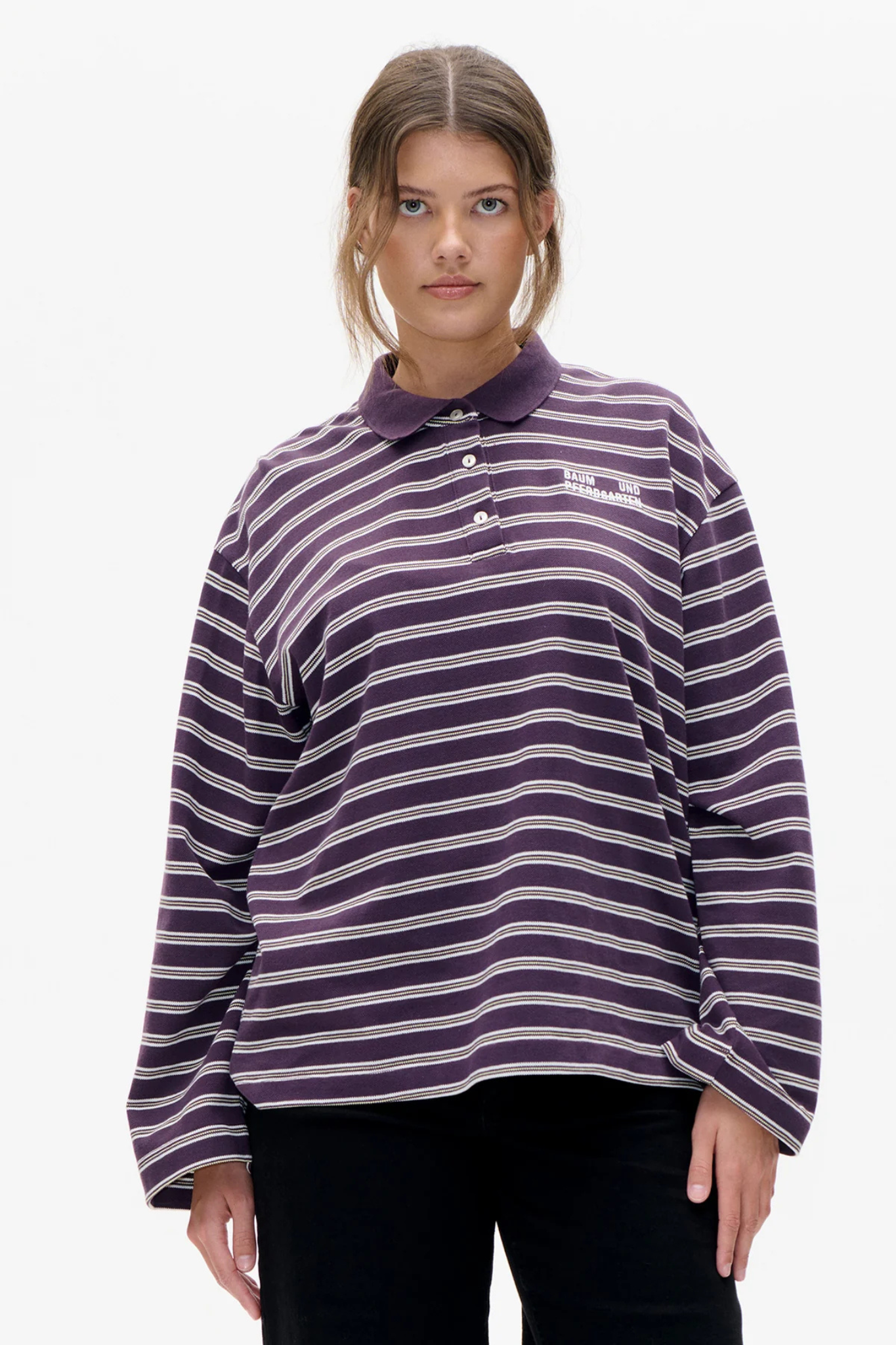 JEANNE L/S POLO - PLUM POLO STRIPE
