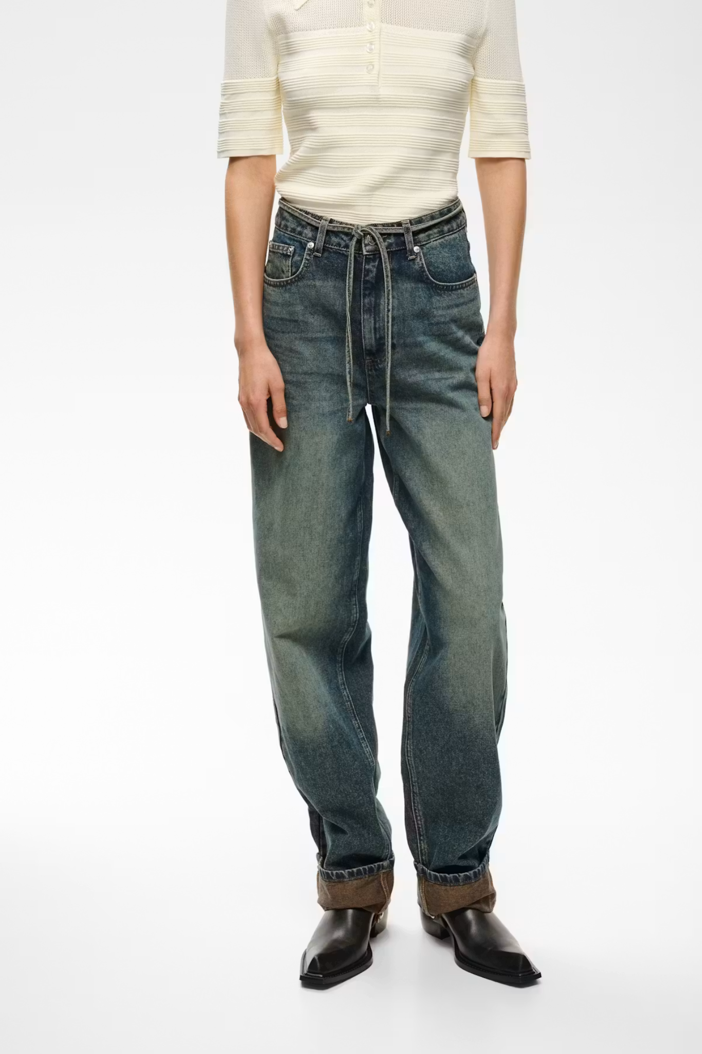 SUSARA HW BARREL JEANS - BLUE/GREEN WASH