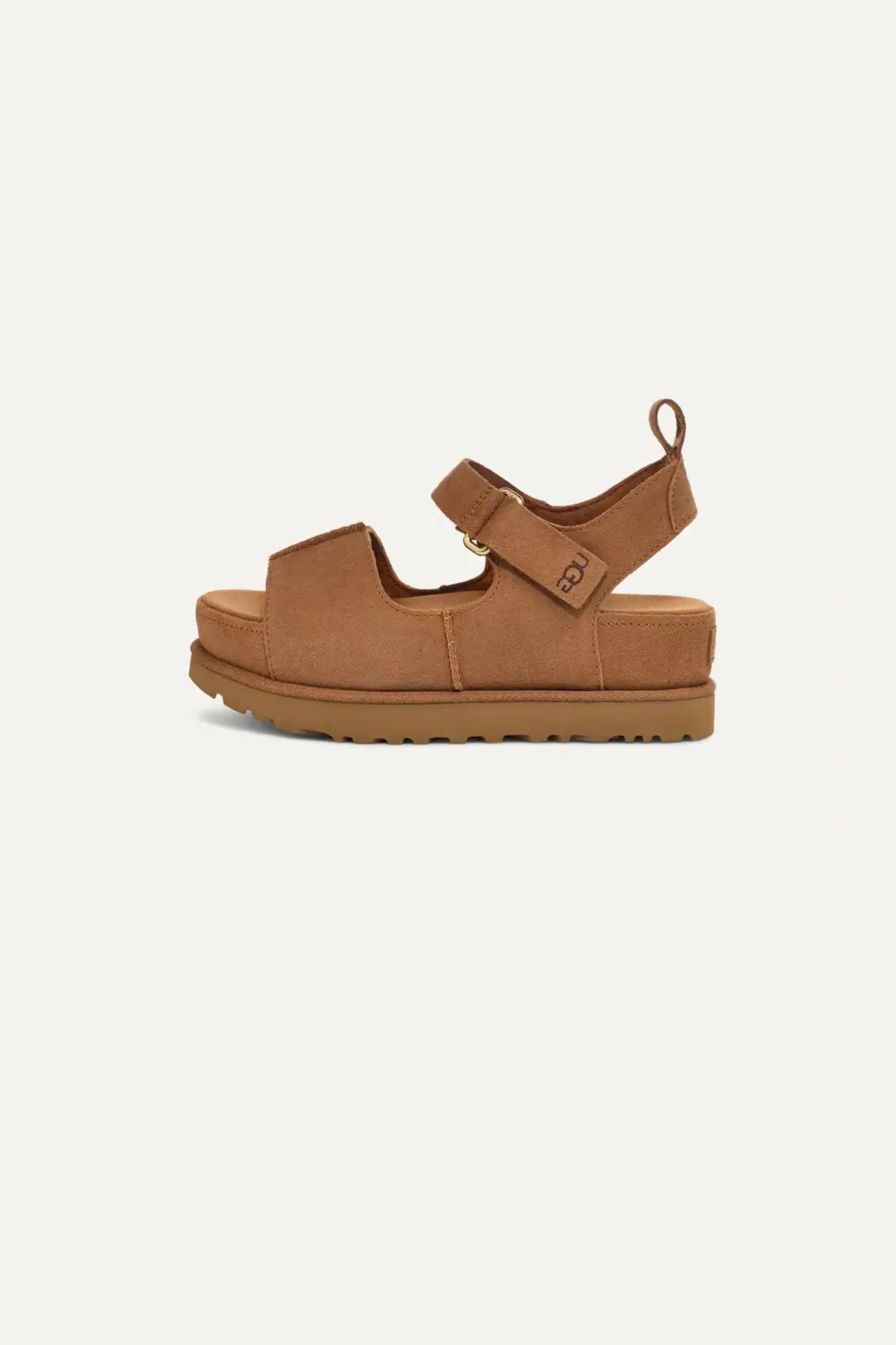 UGG women goldenstar hi in chestnut. Side view